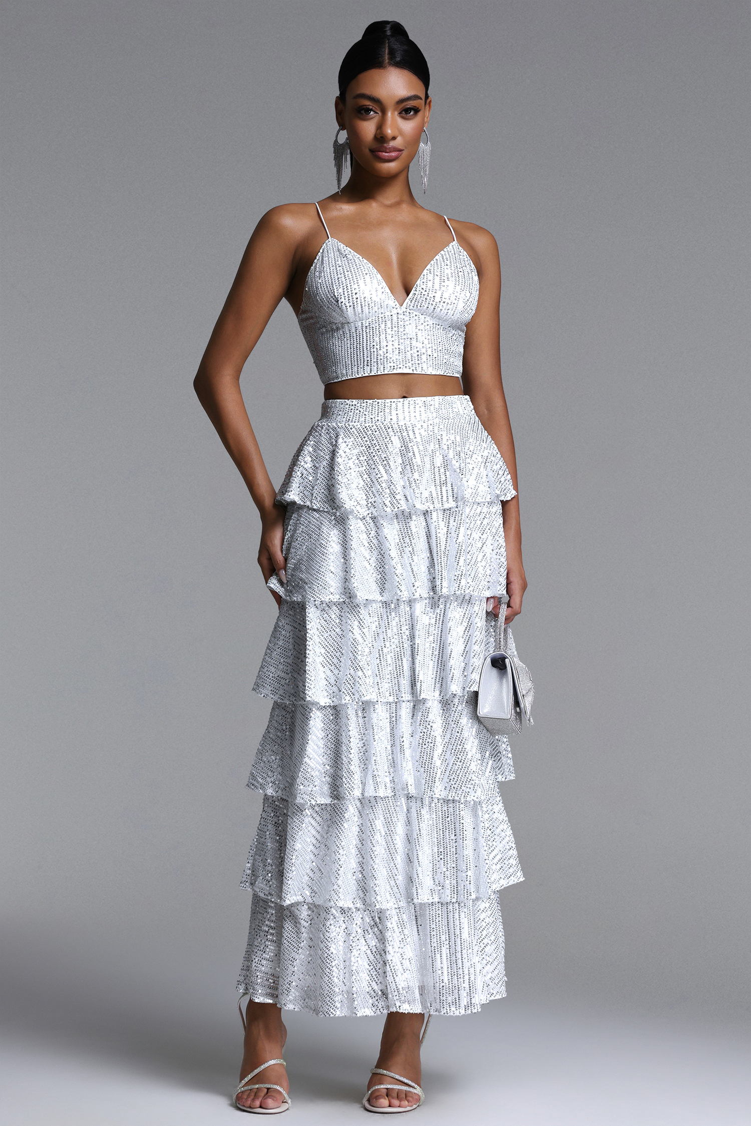 Pinar Chic Contour Sequin Top and Ruffle Skirt Set