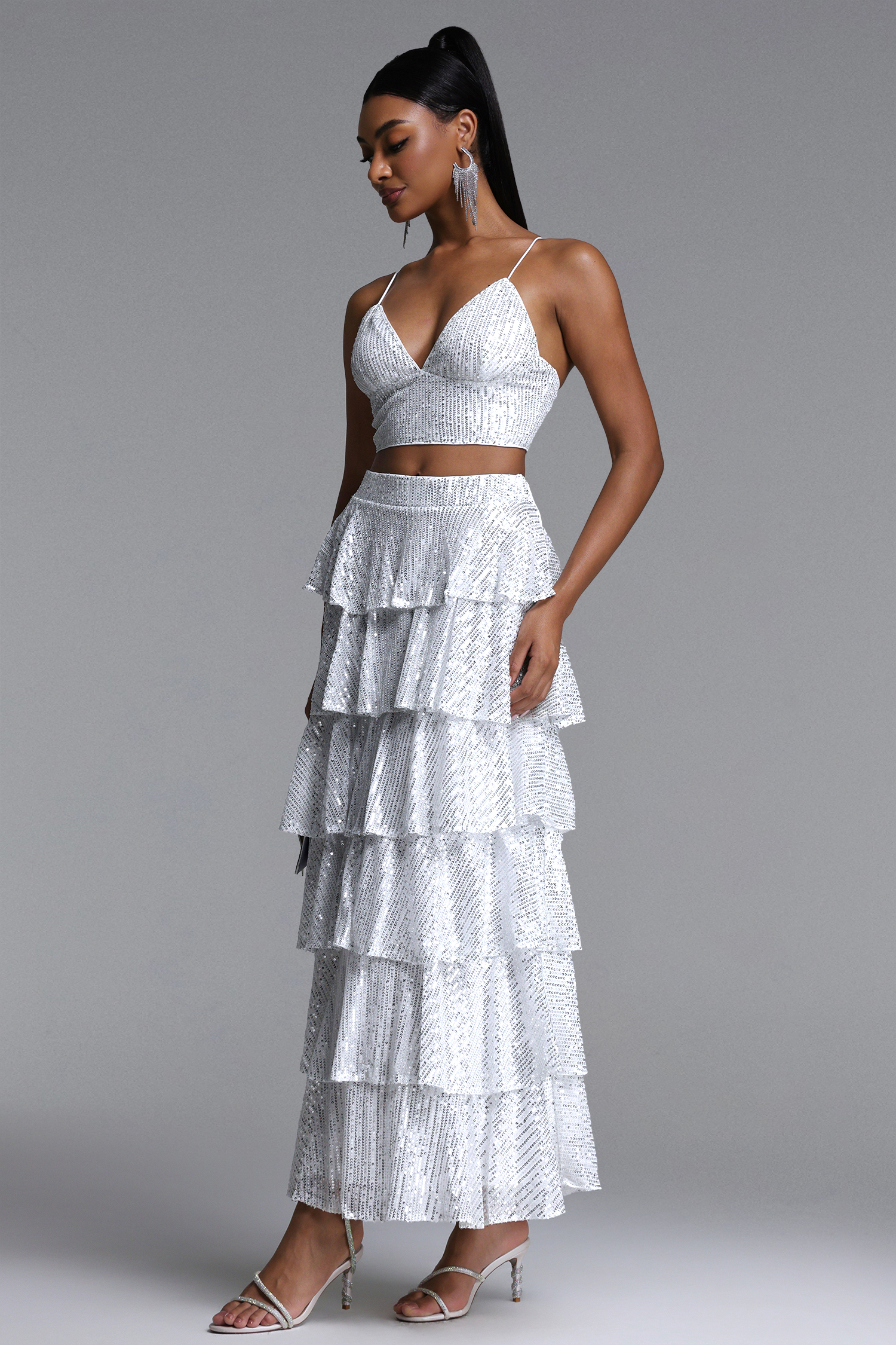 Pinar Chic Contour Sequin Top and Ruffle Skirt Set