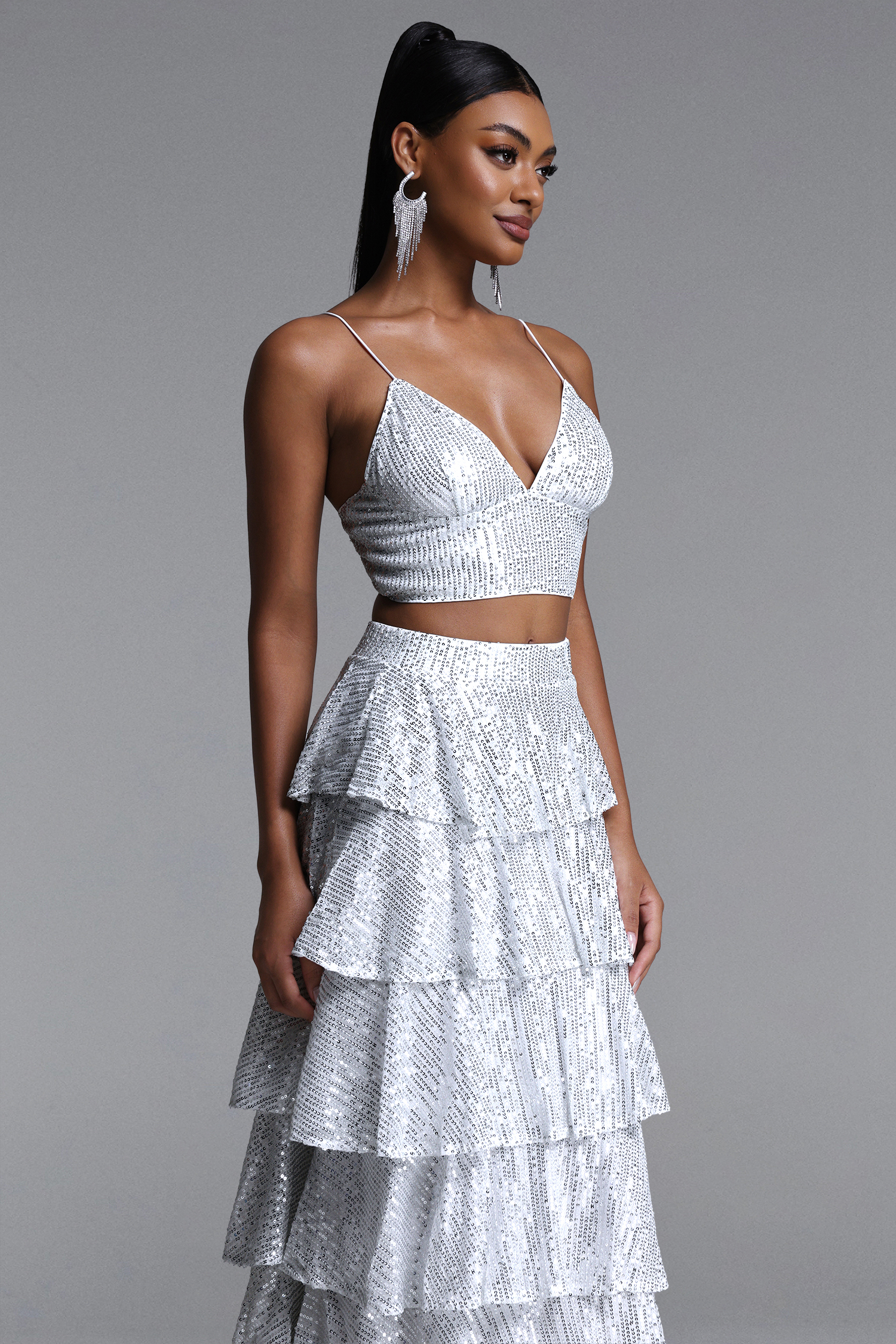 Pinar Chic Contour Sequin Top and Ruffle Skirt Set