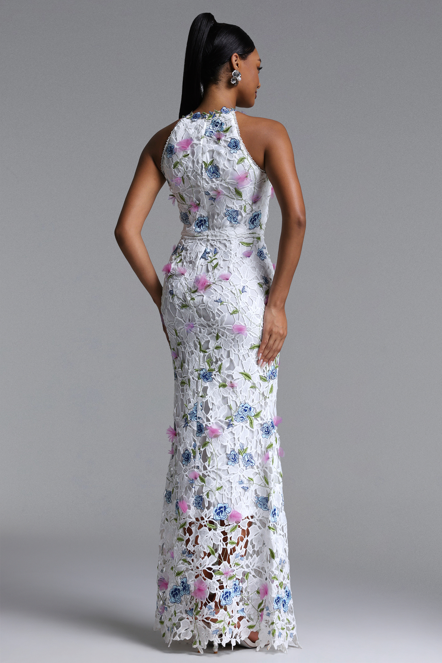 Irosa Romantic Tailored Floral Lace maxi Dress