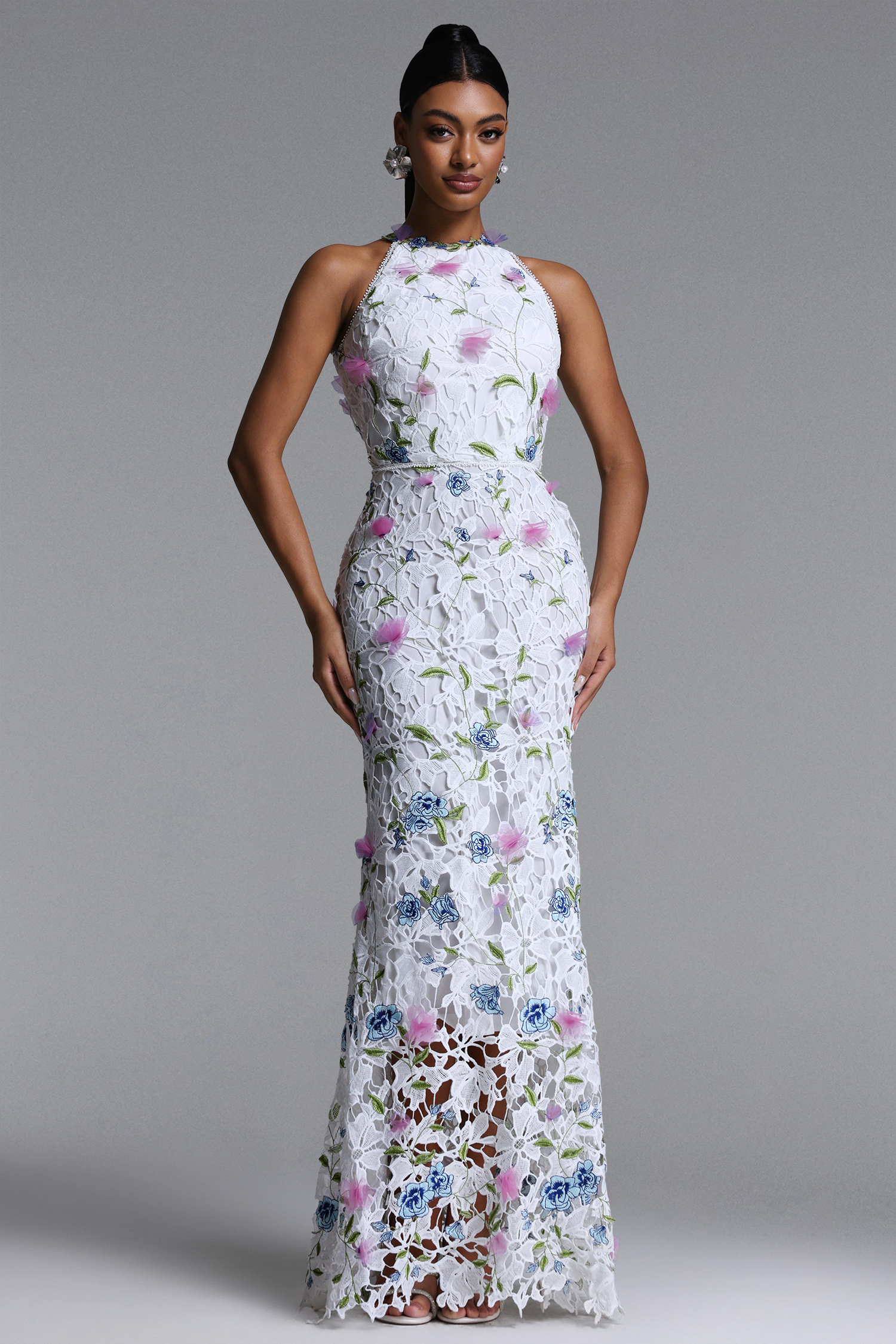 Irosa Romantic Tailored Floral Lace maxi Dress