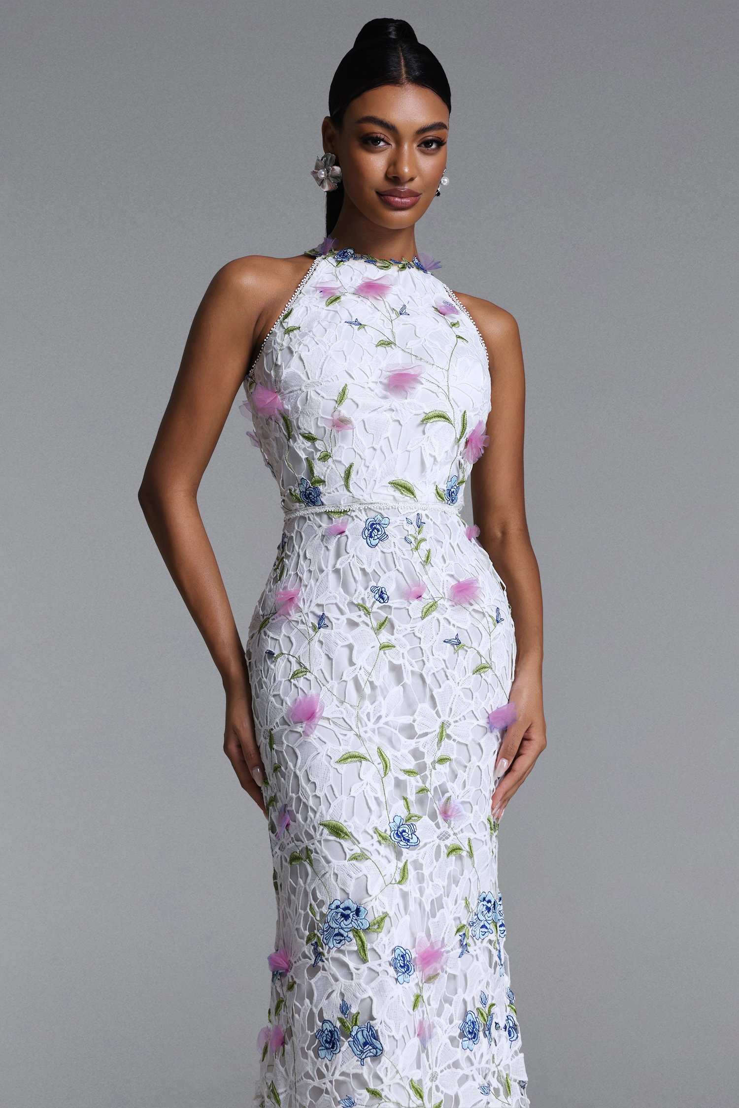 Irosa Romantic Tailored Floral Lace maxi Dress