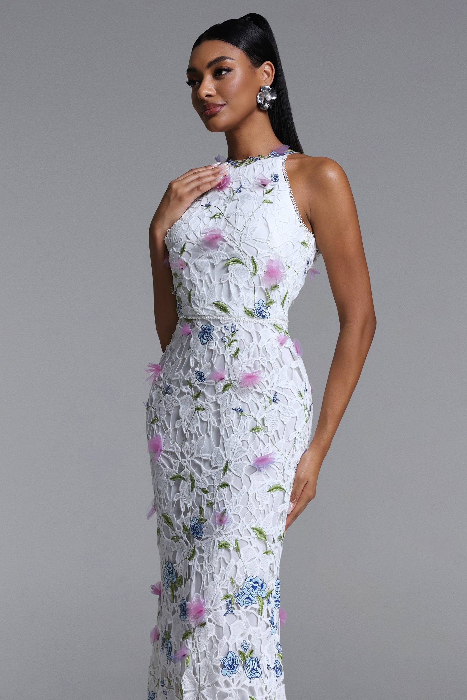 Irosa Romantic Tailored Floral Lace maxi Dress