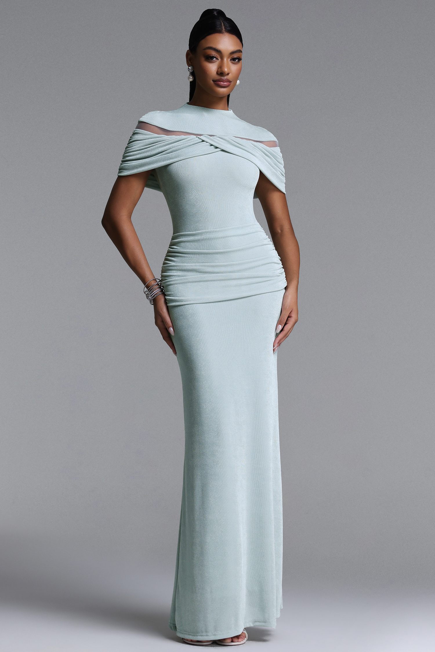 Drana Elegant Contour Sleeveless Cut Out Ruched Maxi Dress