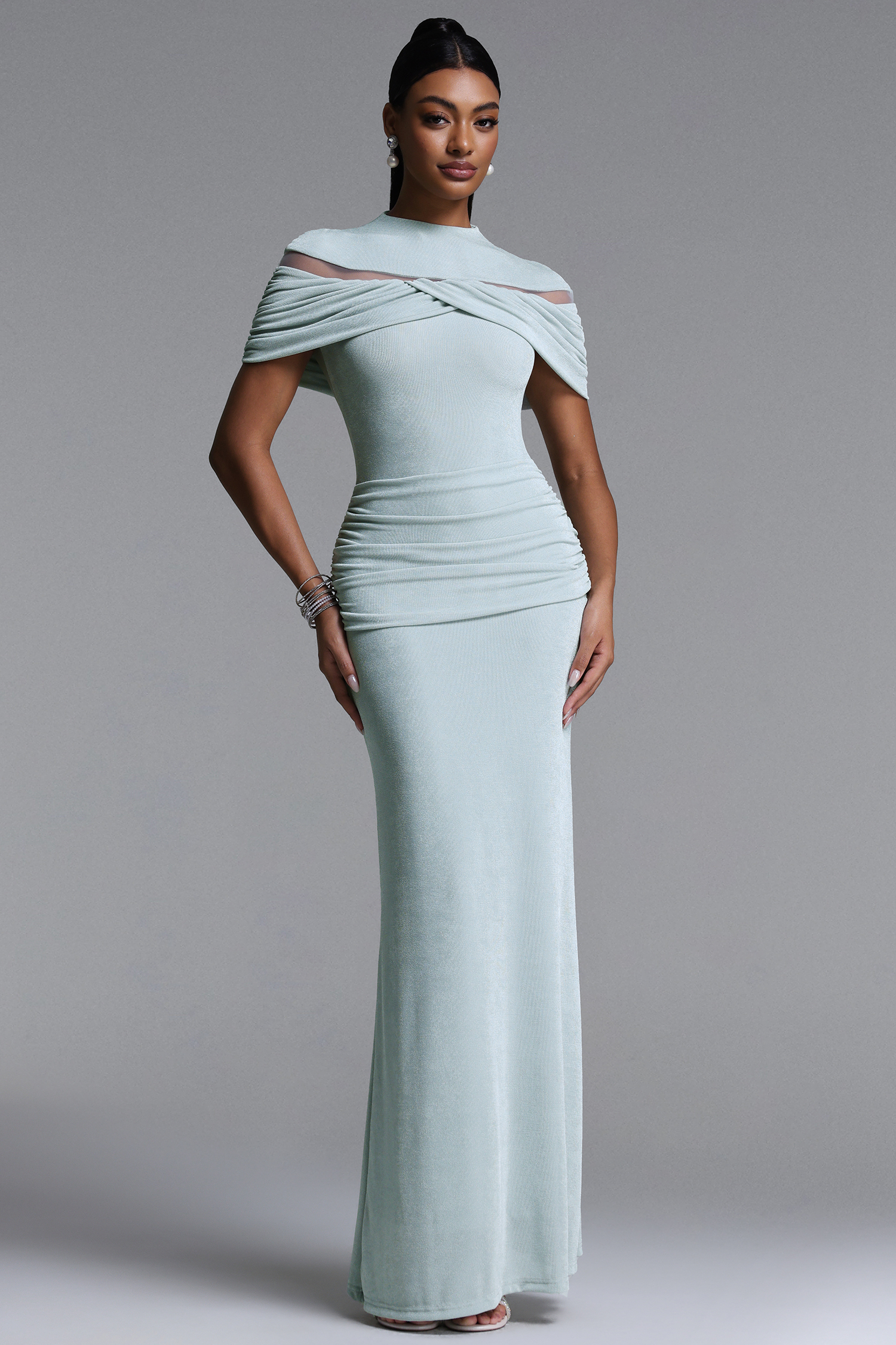 Drana Elegant Contour Sleeveless Cut Out Ruched Maxi Dress