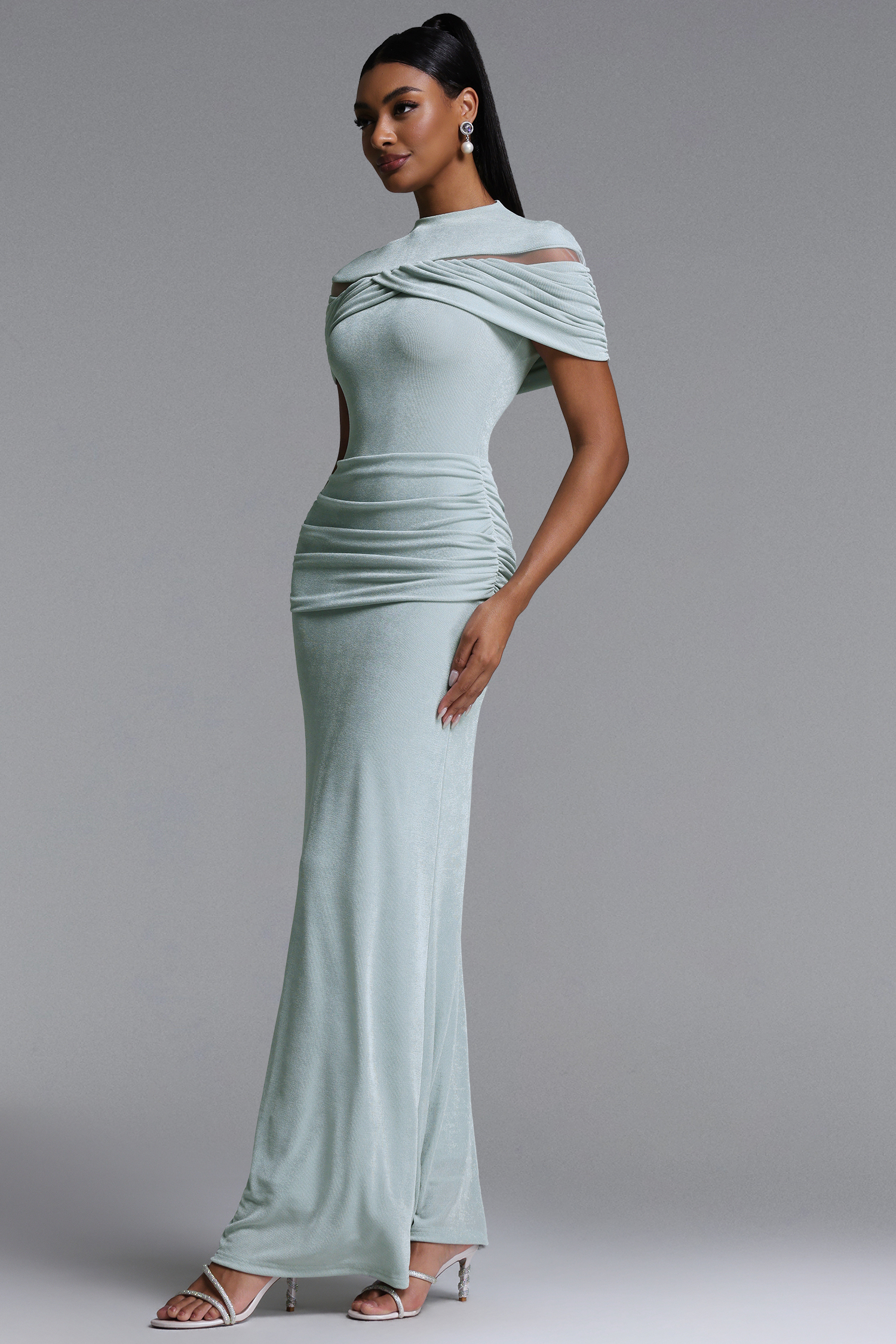 Drana Elegant Contour Sleeveless Cut Out Ruched Maxi Dress