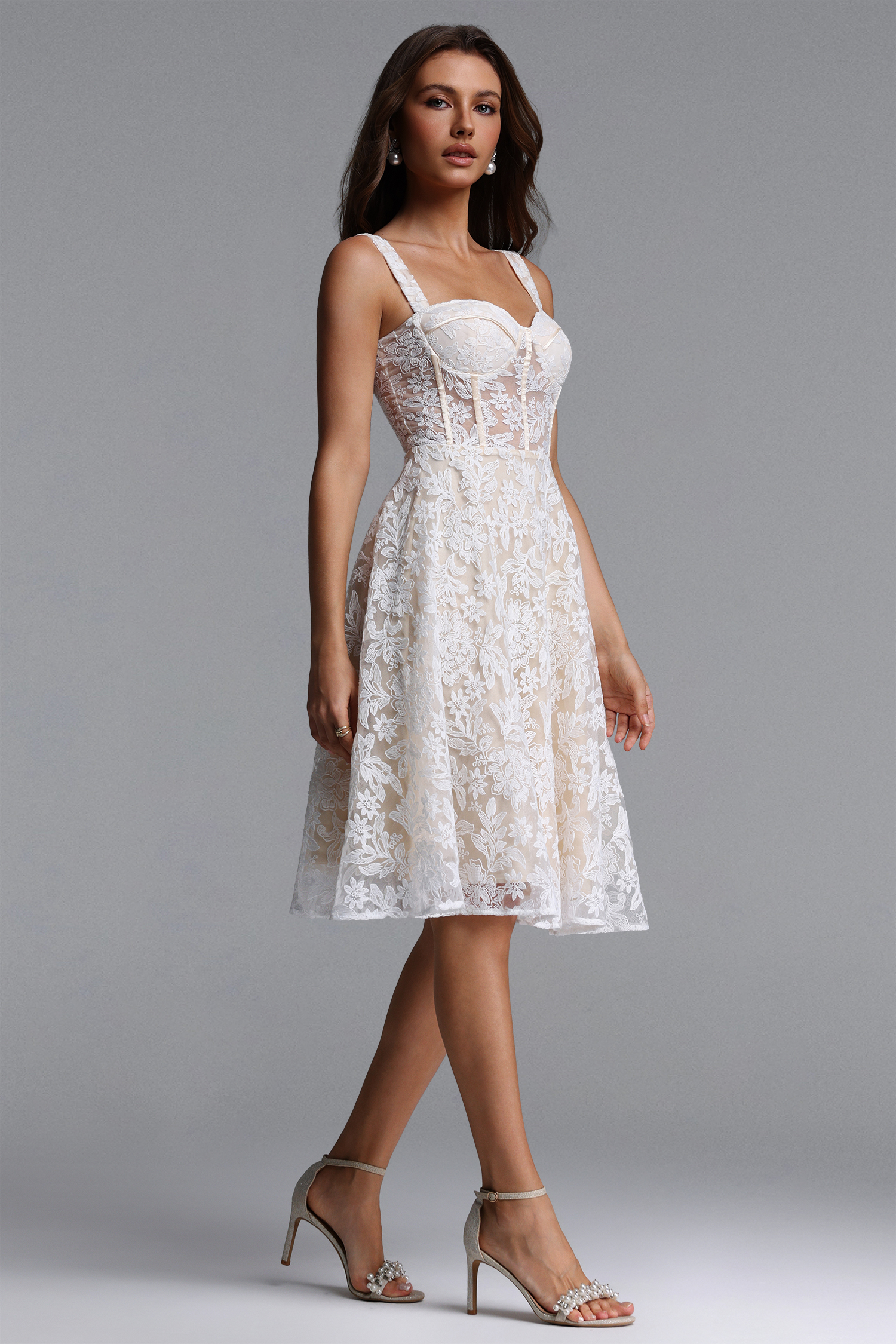 Ralaya Elegant Cinched Lace Midi Dress