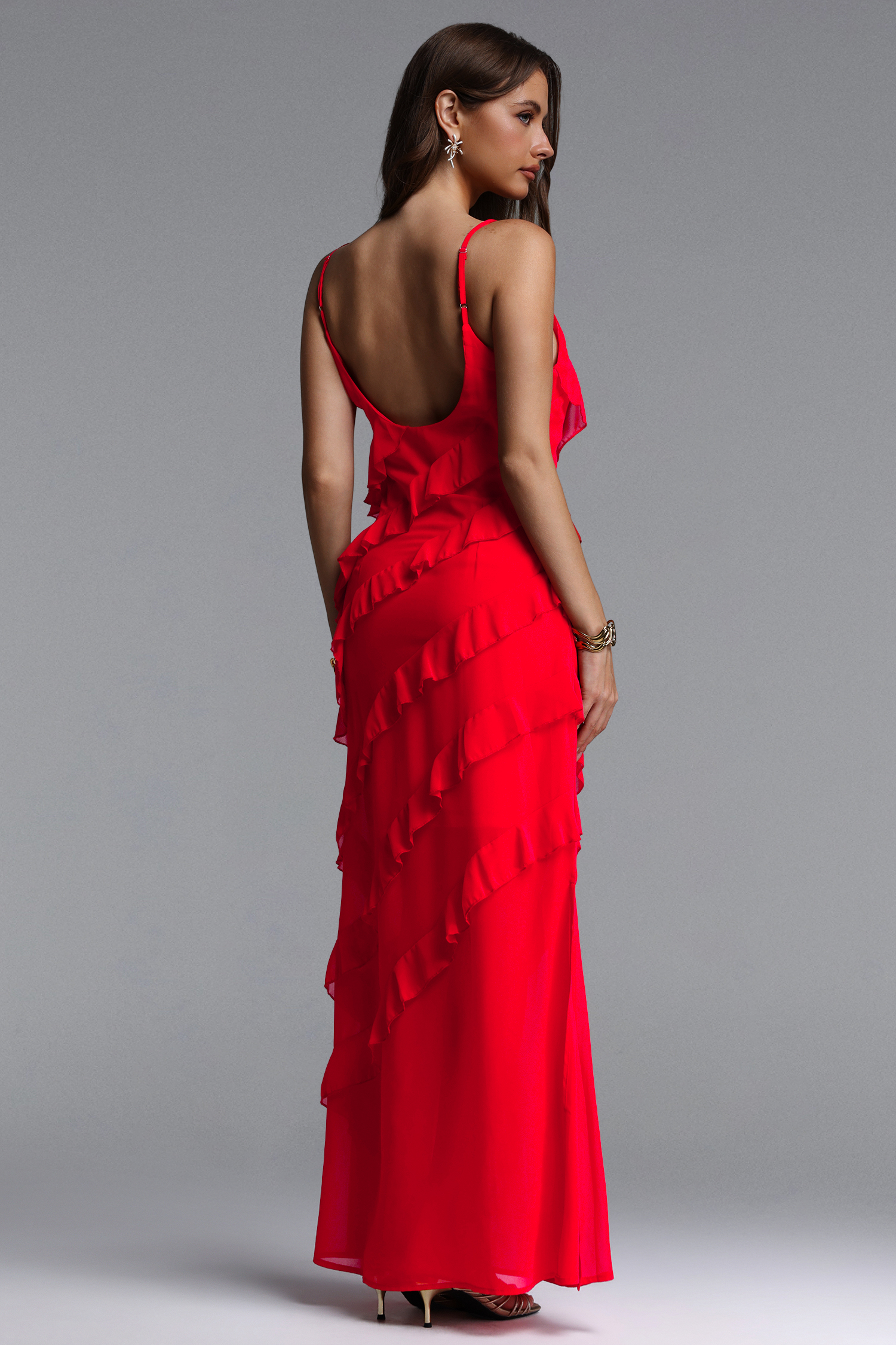 Rora Resort Flowy Sleeveless Ruffle Woven Maxi Dress