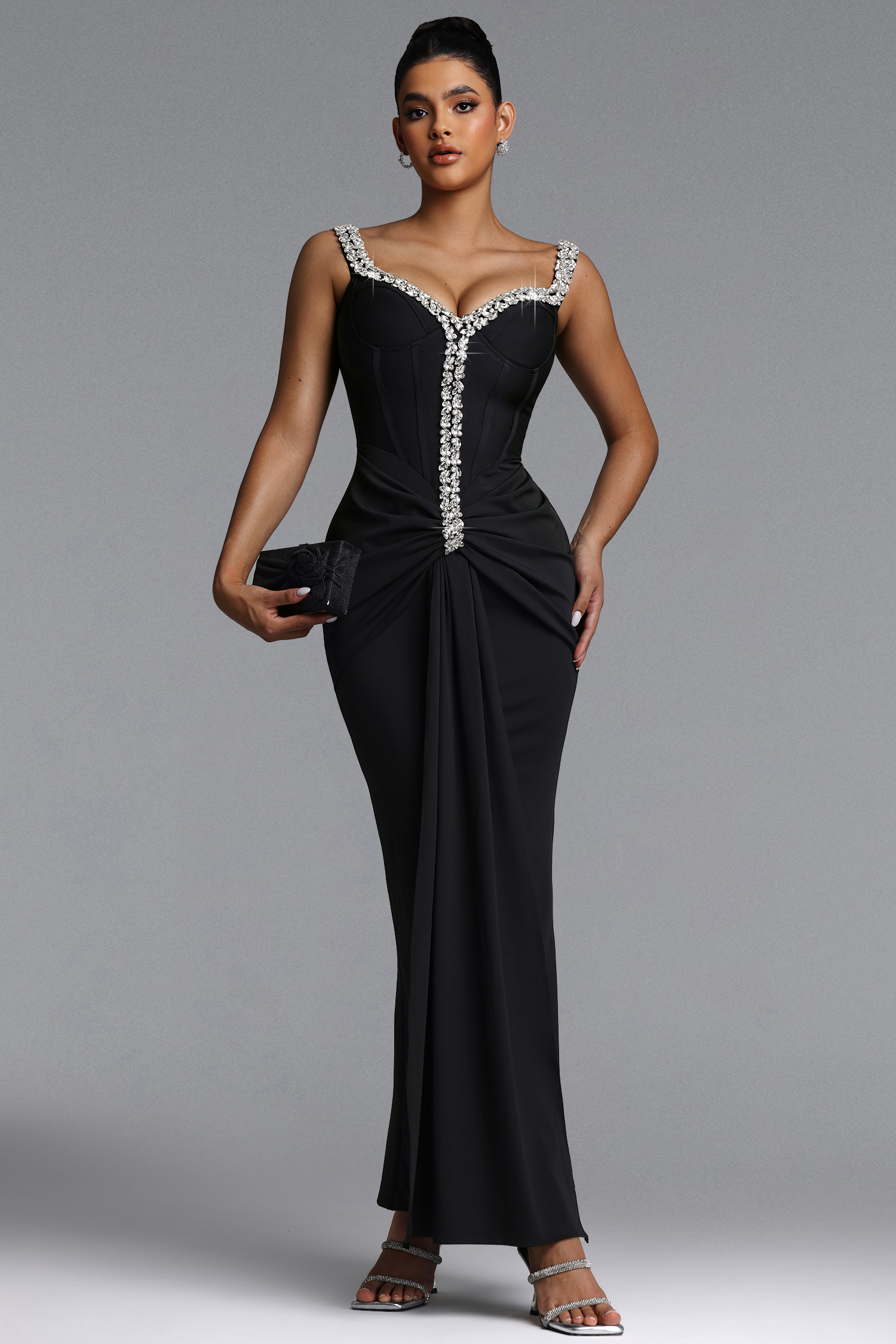 Indigo Glamorous Contour Rhinestone Bandage Maxi Dress