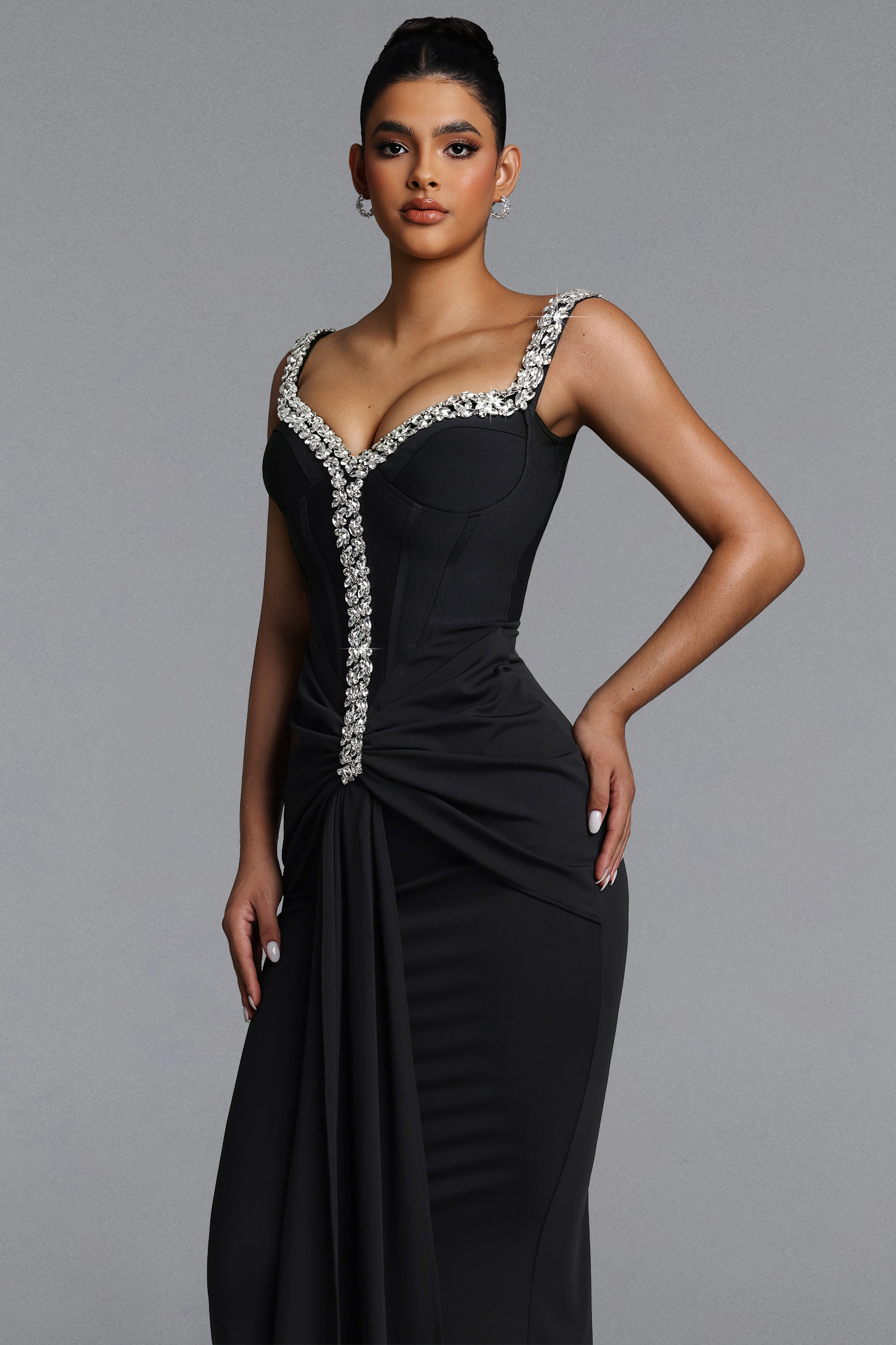 Indigo Glamorous Contour Rhinestone Bandage Maxi Dress