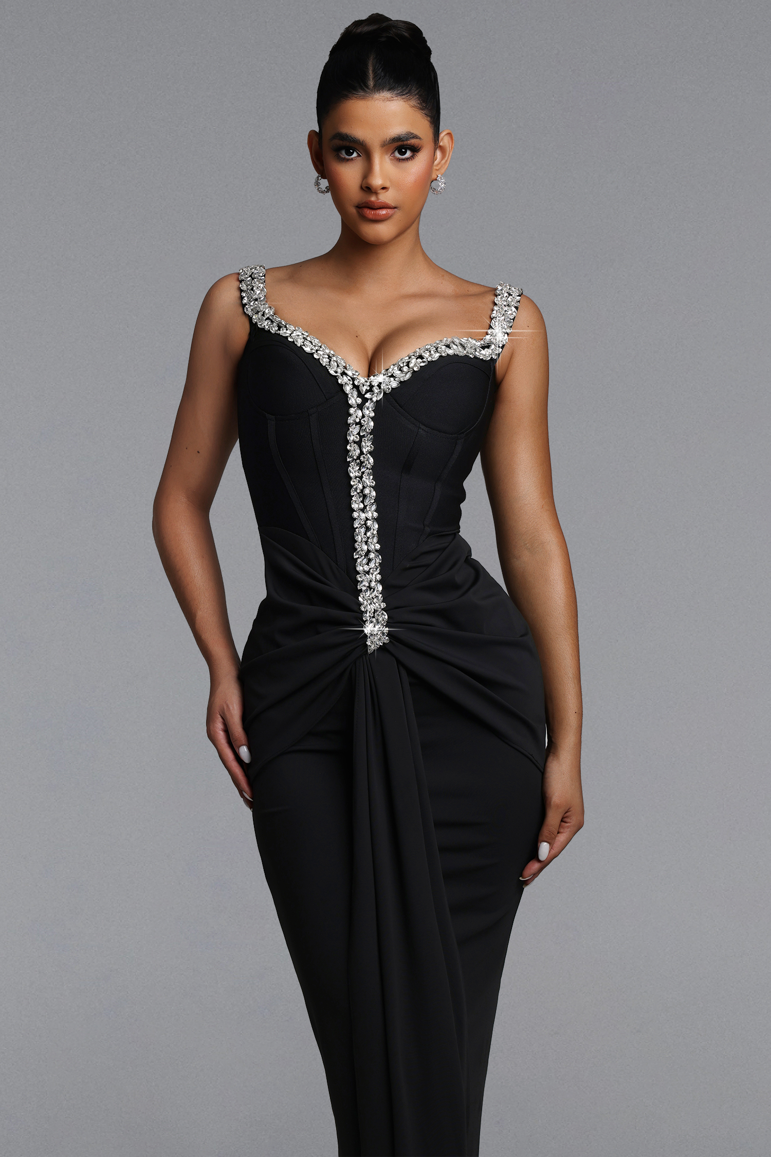 Indigo Glamorous Contour Rhinestone Bandage Maxi Dress