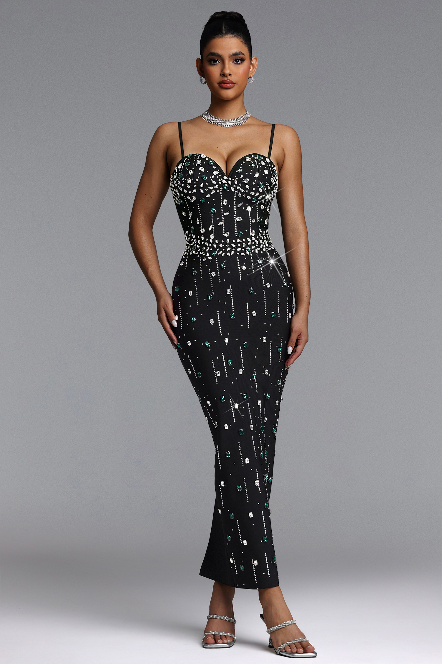 ジュエリー Selien Glamorous Contour Rhinestone Bandage Maxi Dress – Bellabarnett