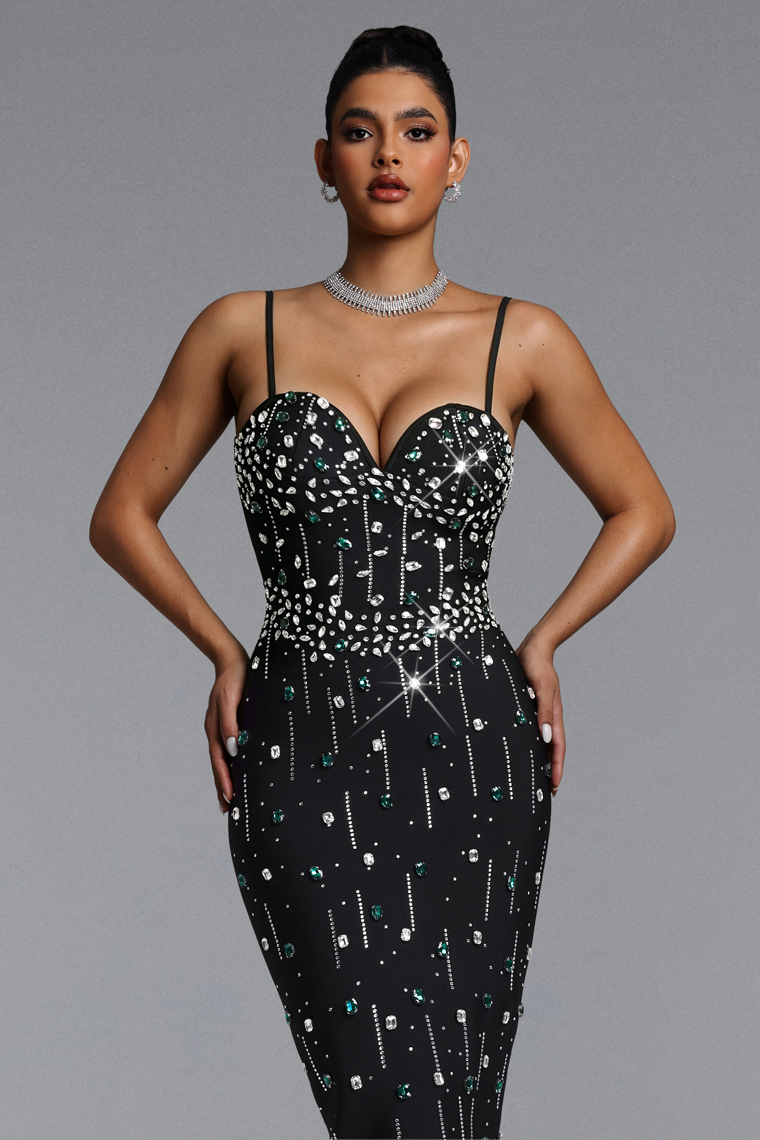 Selien Glamorous Contour Rhinestone Bandage Maxi Dress