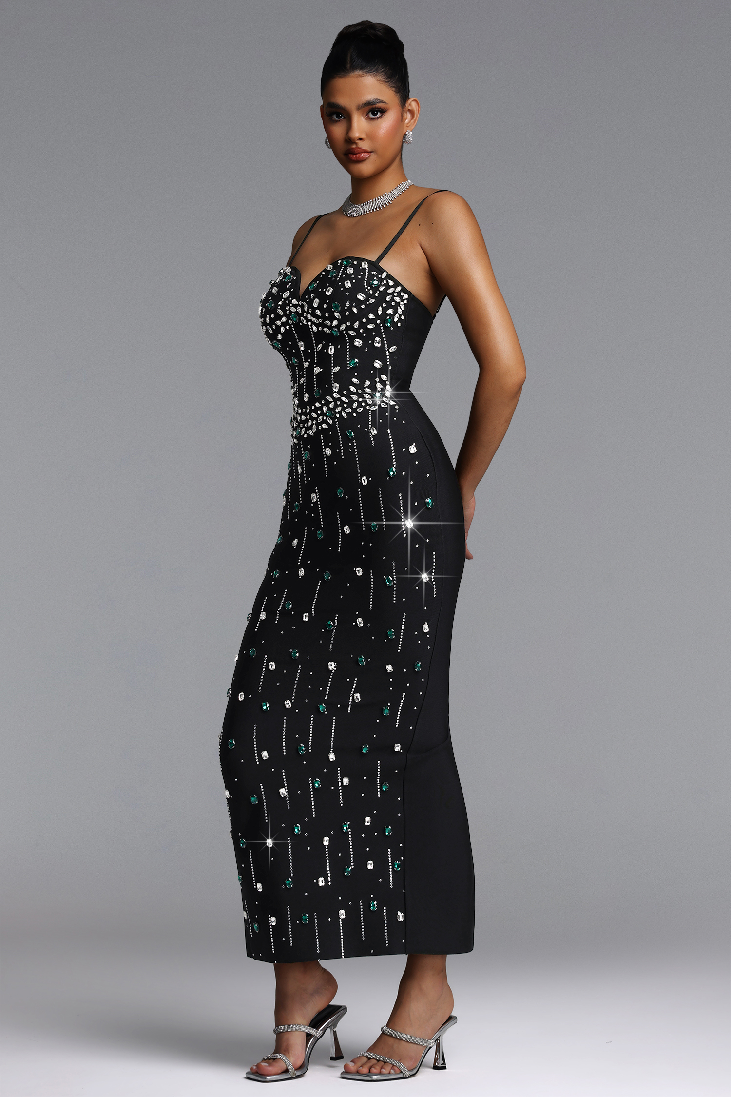 Selien Glamorous Contour Rhinestone Bandage Maxi Dress