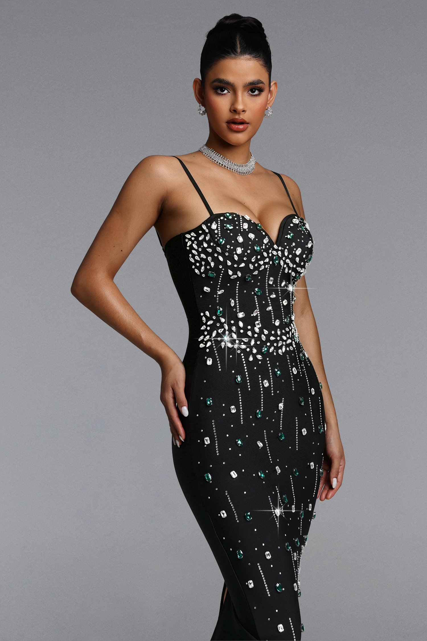 Selien Glamorous Contour Rhinestone Bandage Maxi Dress
