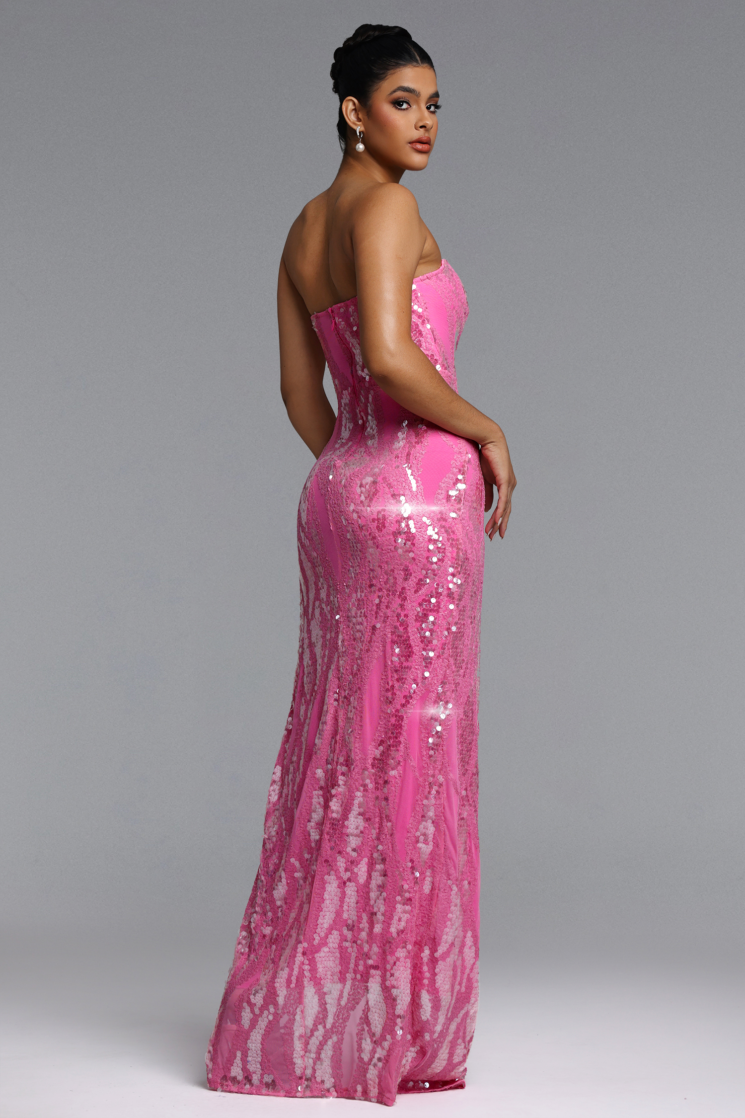 Devonne Romantic Contour Strapless Cut Out Sequin Maxi Dress