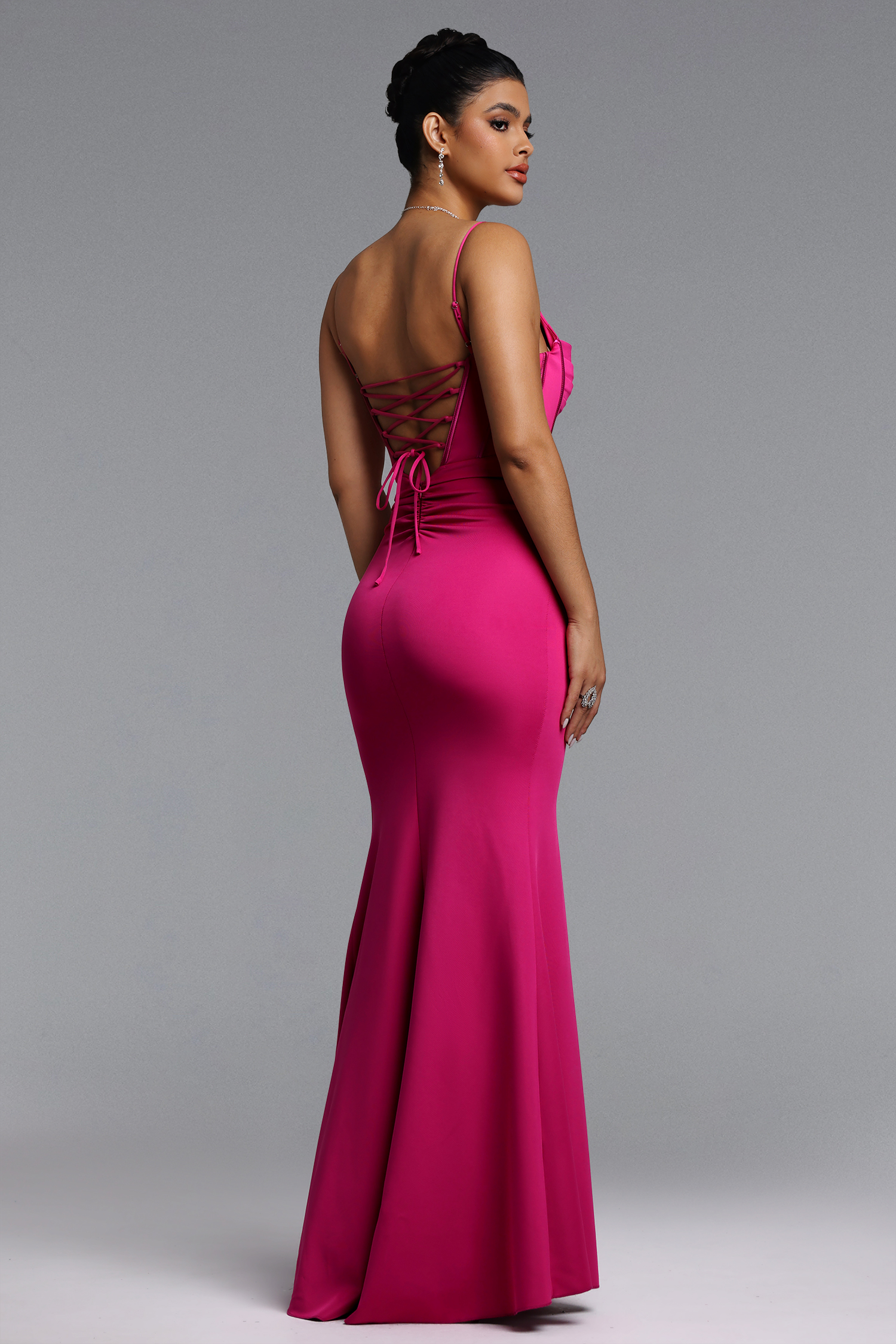 Tutti Romantic Contour Cut Out Pleated Satin Rose Pink Maxi Dress