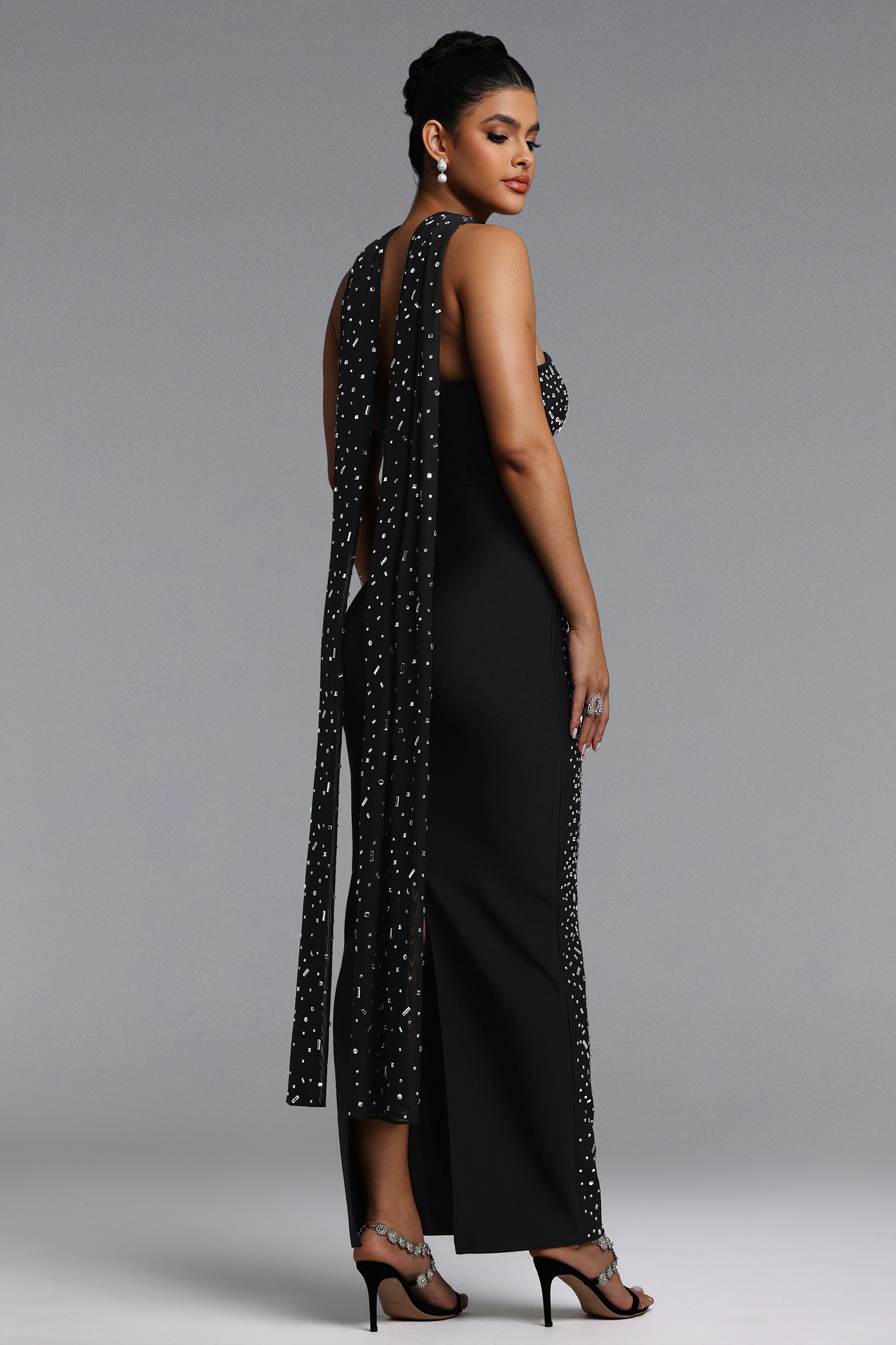 Tiff Glamorous Contour Strapless Scarf Crystal Bandage Maxi Dress