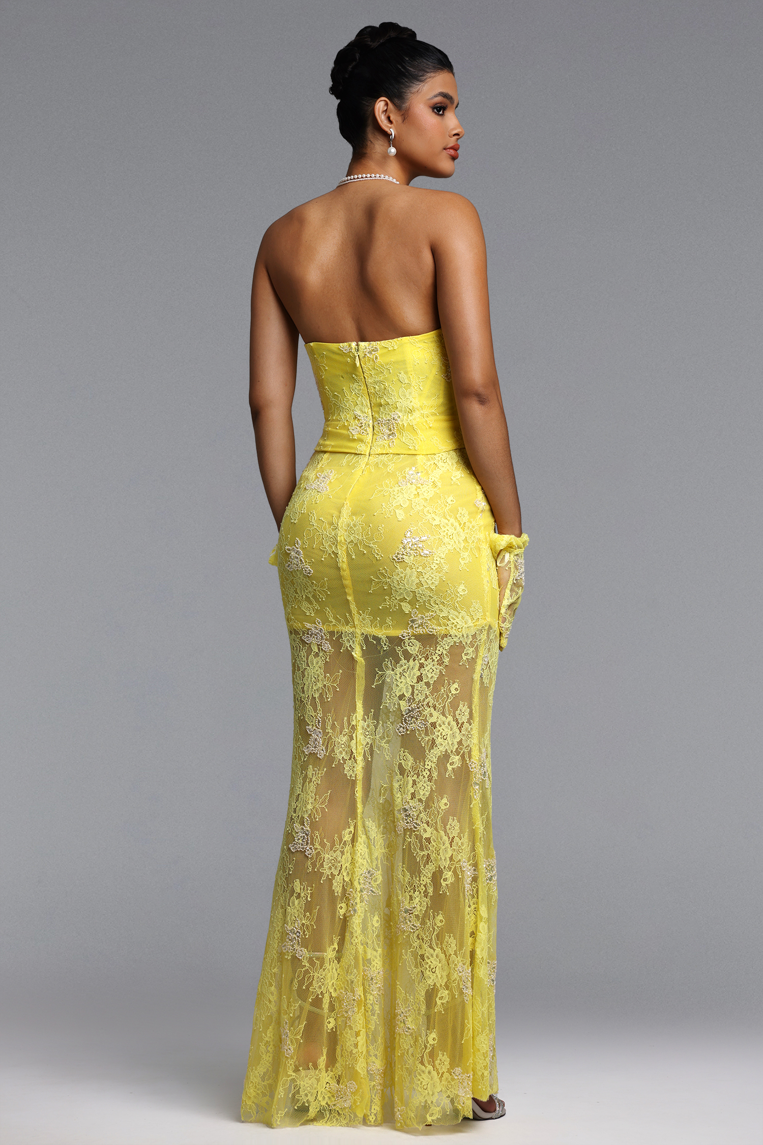Oiala Romantic Contour Strapless Lace Corset Maxi Dress