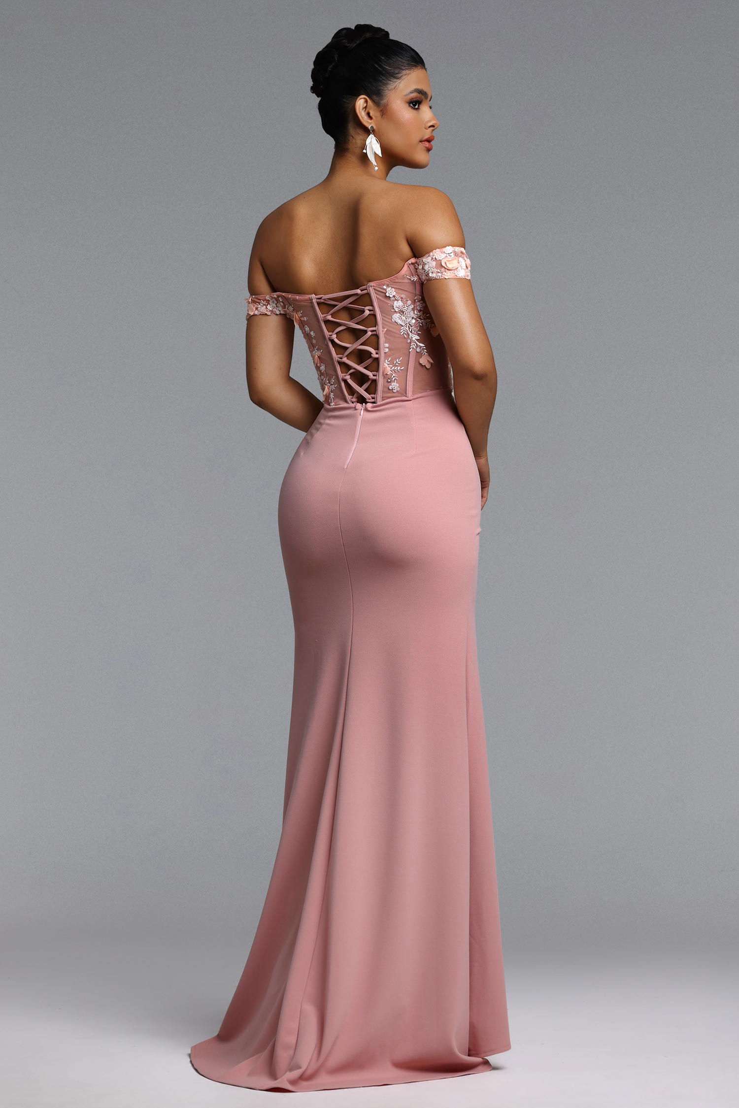 Takila Romantic Tailored Off Shoulder Pleated Floral Maxi Dress