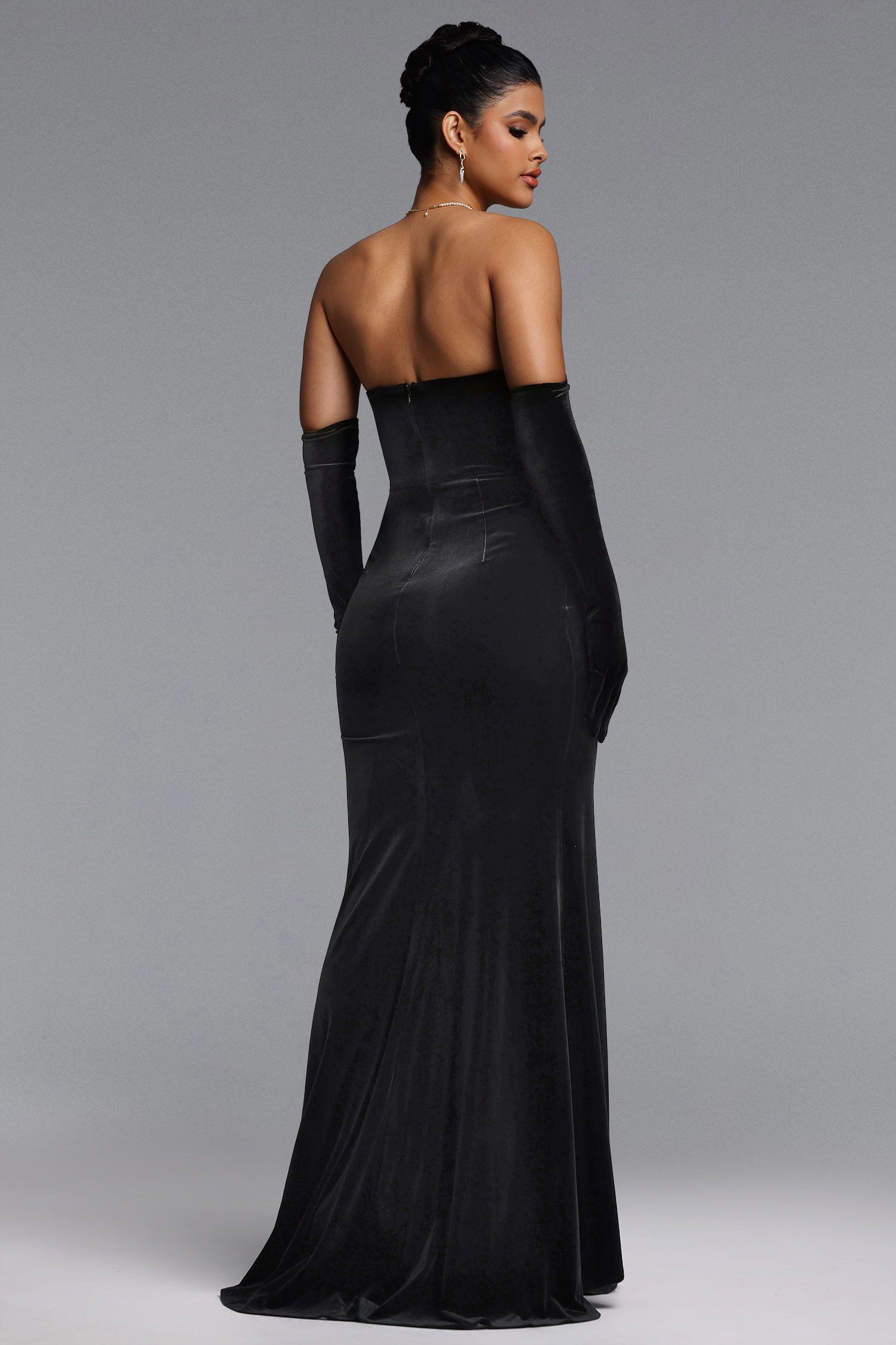 Loyisa Elegant Contour Strapless Asymmetric Rhinestone Maxi Dress
