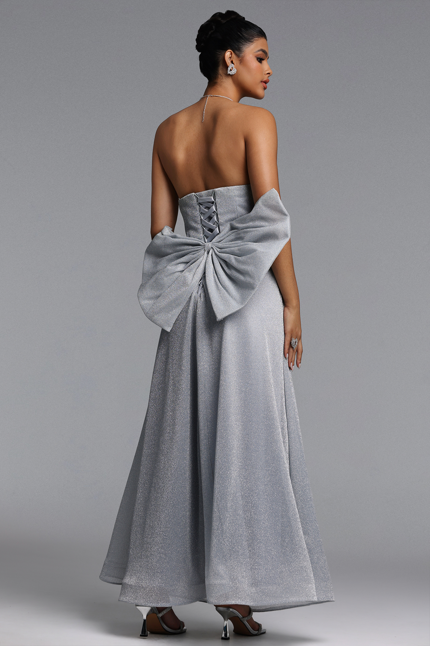 Rey Glamorous Tailored Pleated Mirror Glitter Maxi Dress