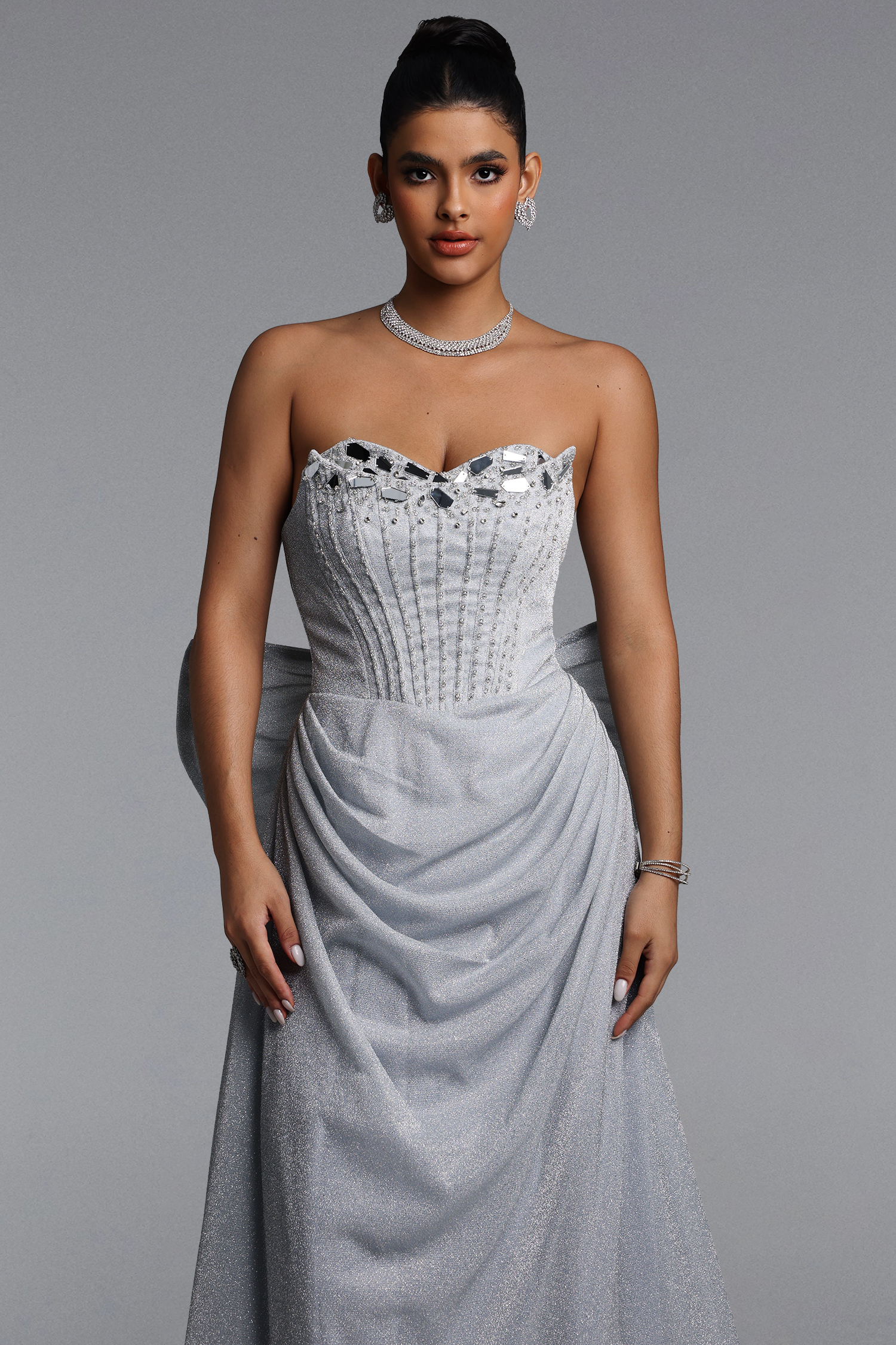 Rey Glamorous Tailored Pleated Mirror Glitter Maxi Dress