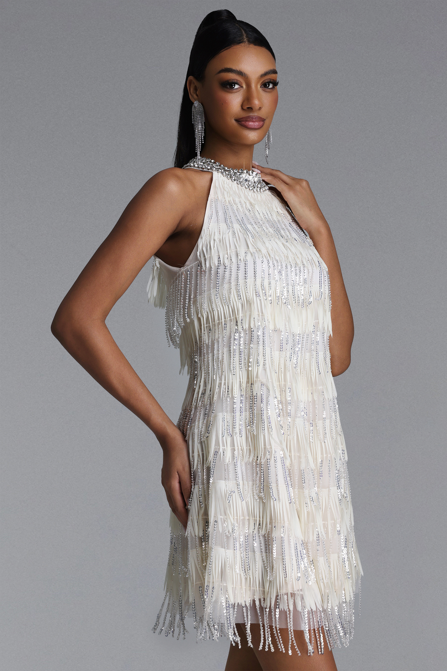Minma Elegant Flowy Sequin Fringe Tassel Mini Dress – Bellabarnett