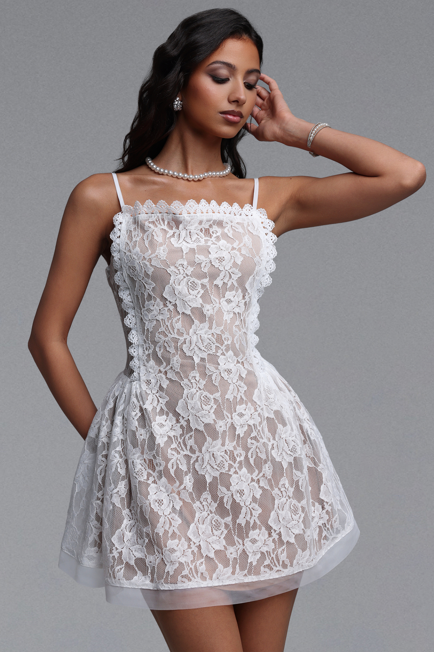 Erele Resort Cinched Sleeveless Lace Tulle Mini Dress – Bellabarnett