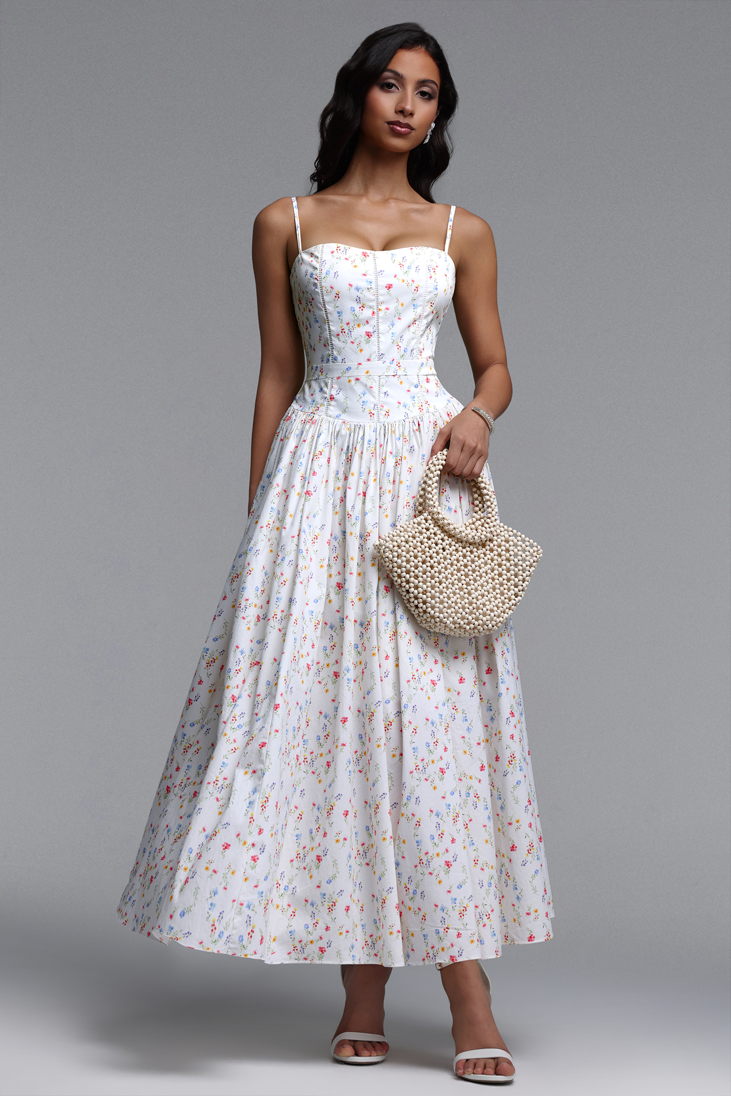 0930-27い Qerly Resort Flowy Sleeveless Floral Print Maxi Dress – Bellabarnett