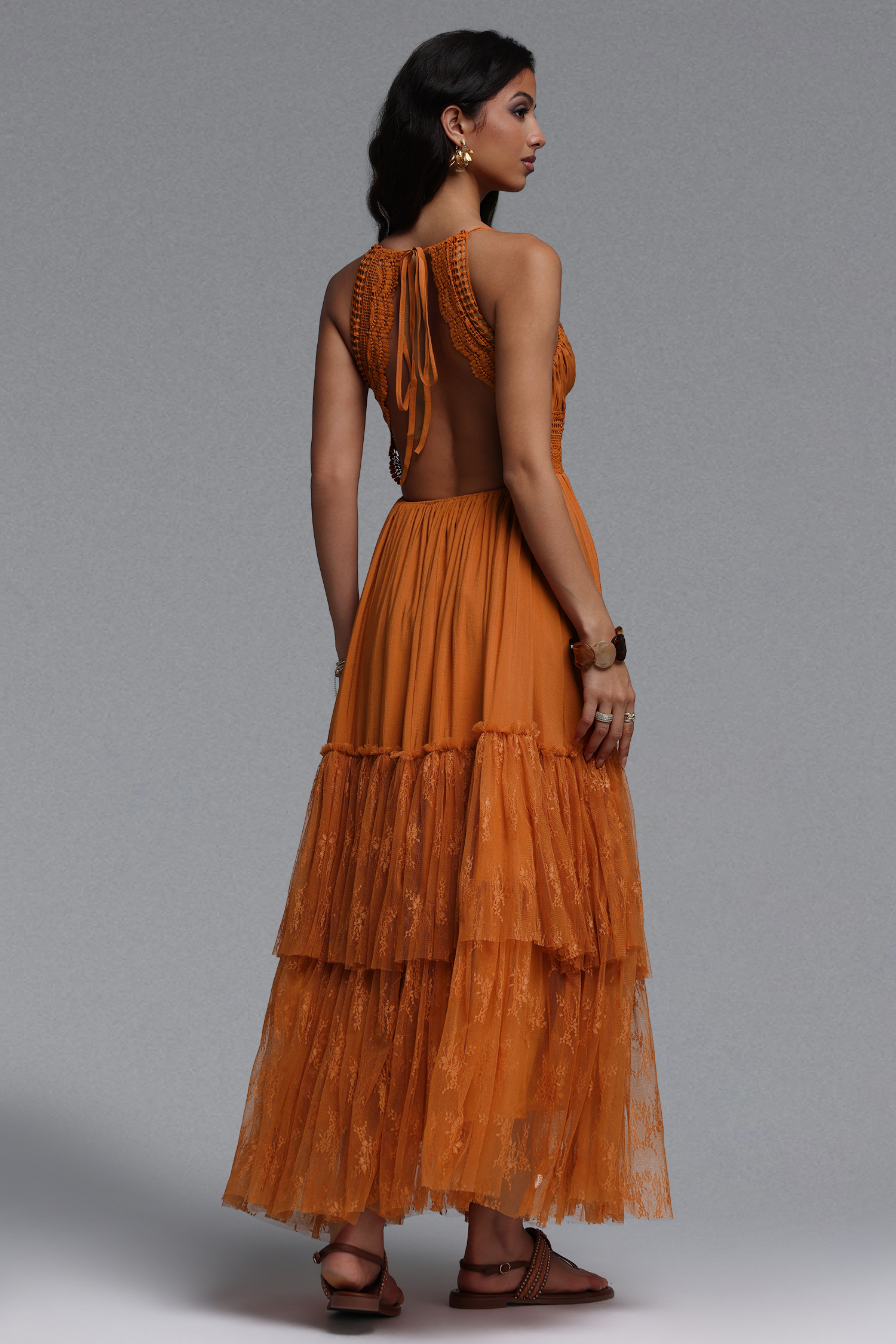Sami Resort Flowy Sleeveless Lace Detailing Maxi Dress
