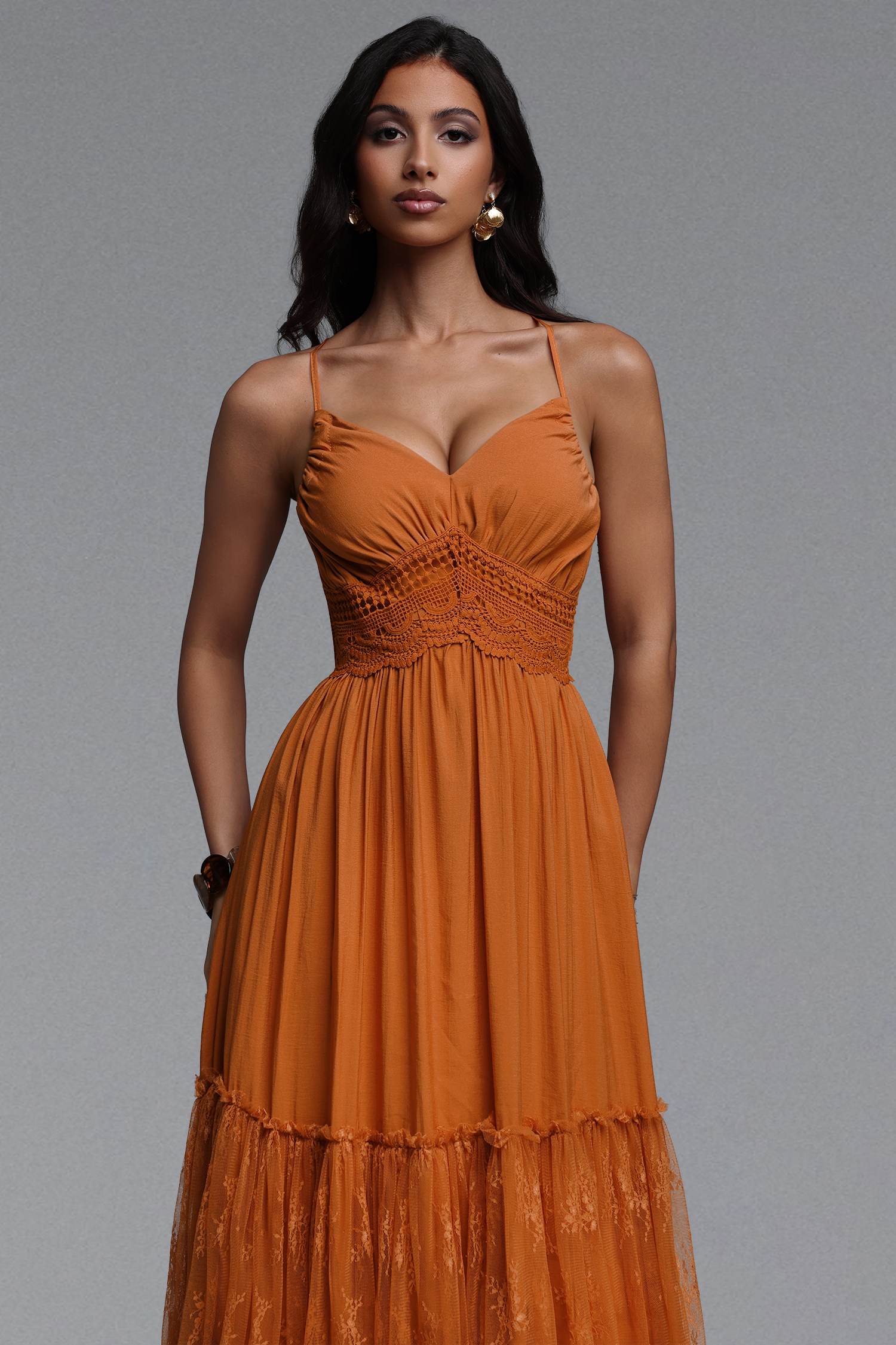 Sami Resort Flowy Sleeveless Lace Detailing Maxi Dress