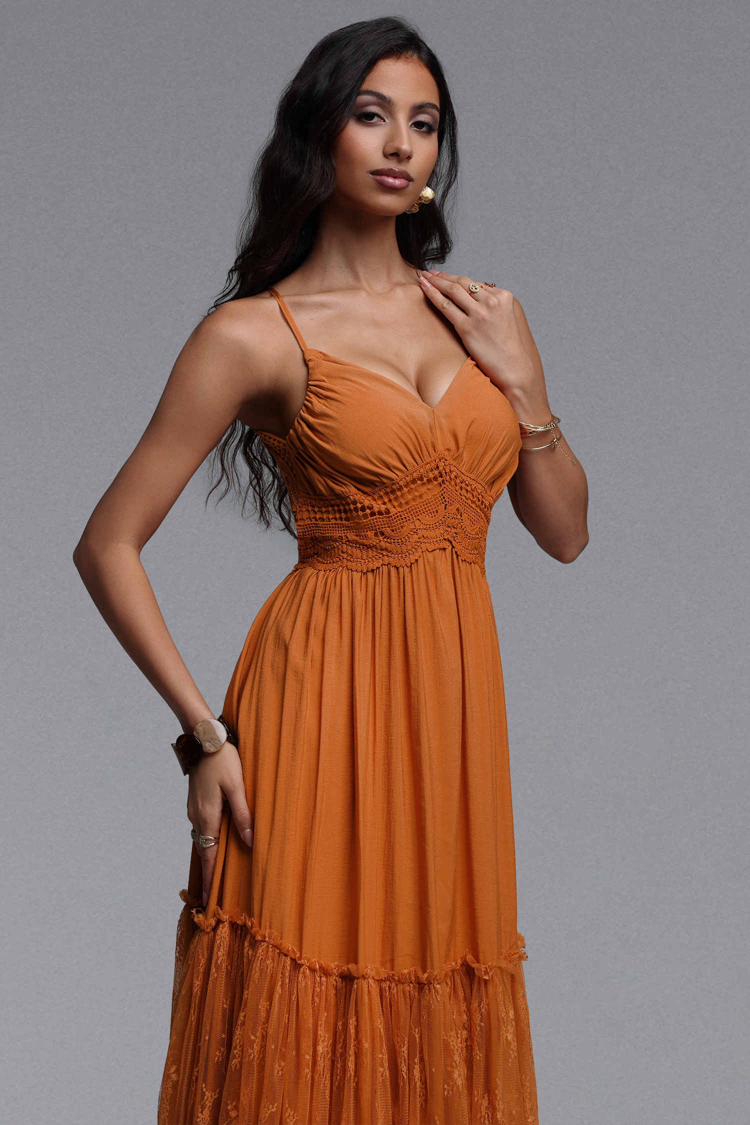 Sami Resort Flowy Sleeveless Lace Detailing Maxi Dress