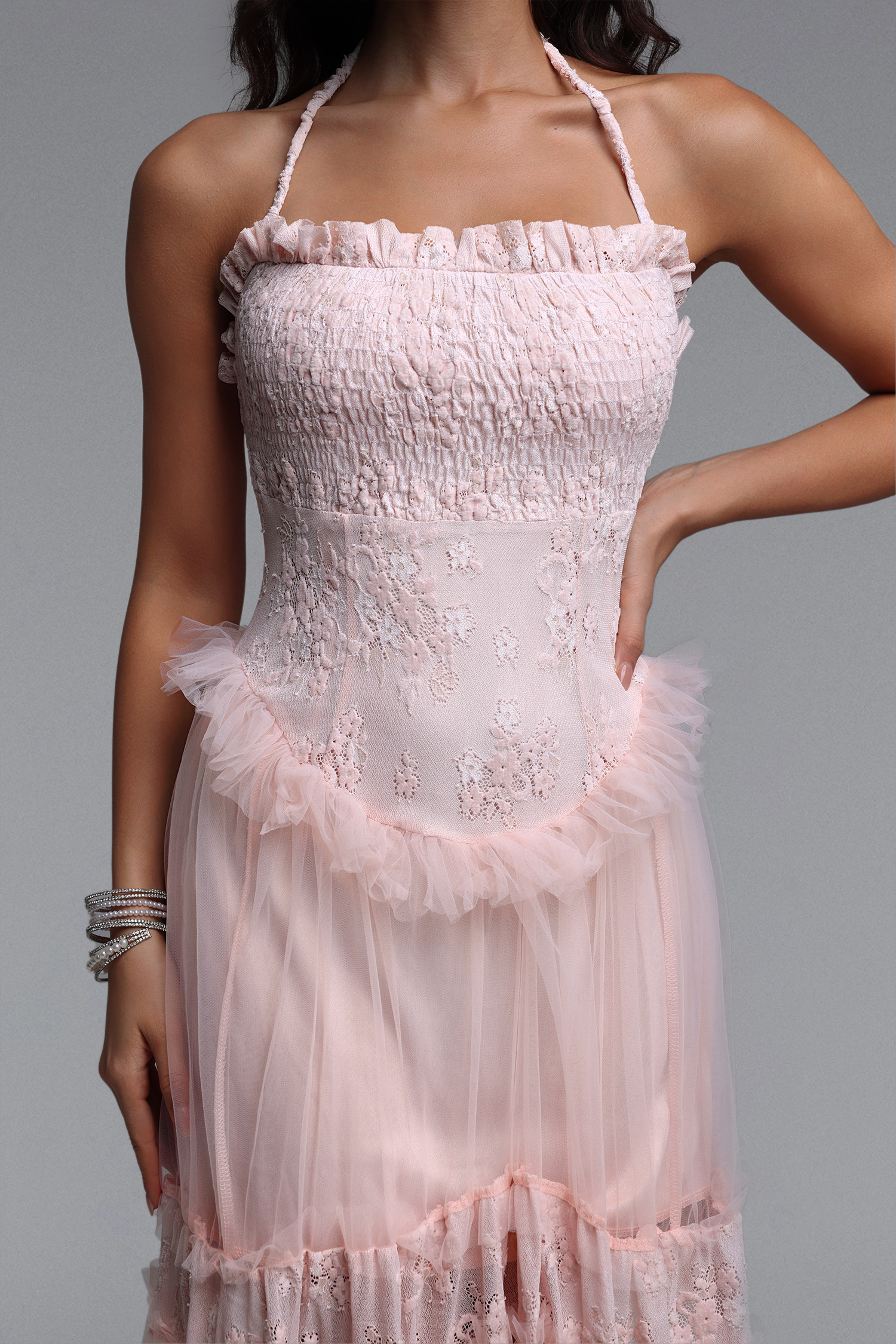 Ornella Resort Flowy Sleeveless Ruffle Tulle Maxi Dress