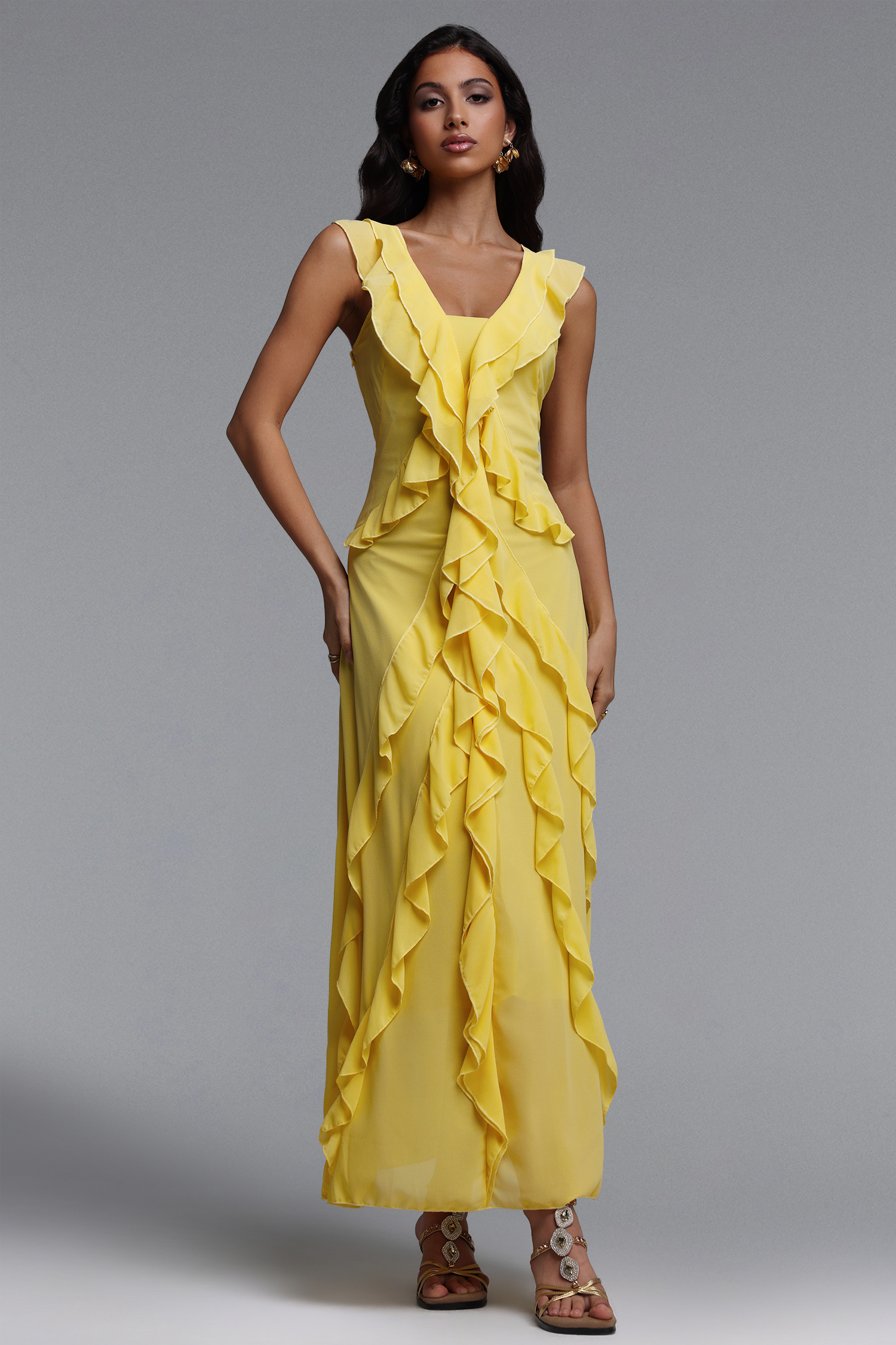 0930-27い Qerly Resort Flowy Sleeveless Floral Print Maxi Dress – Bellabarnett
