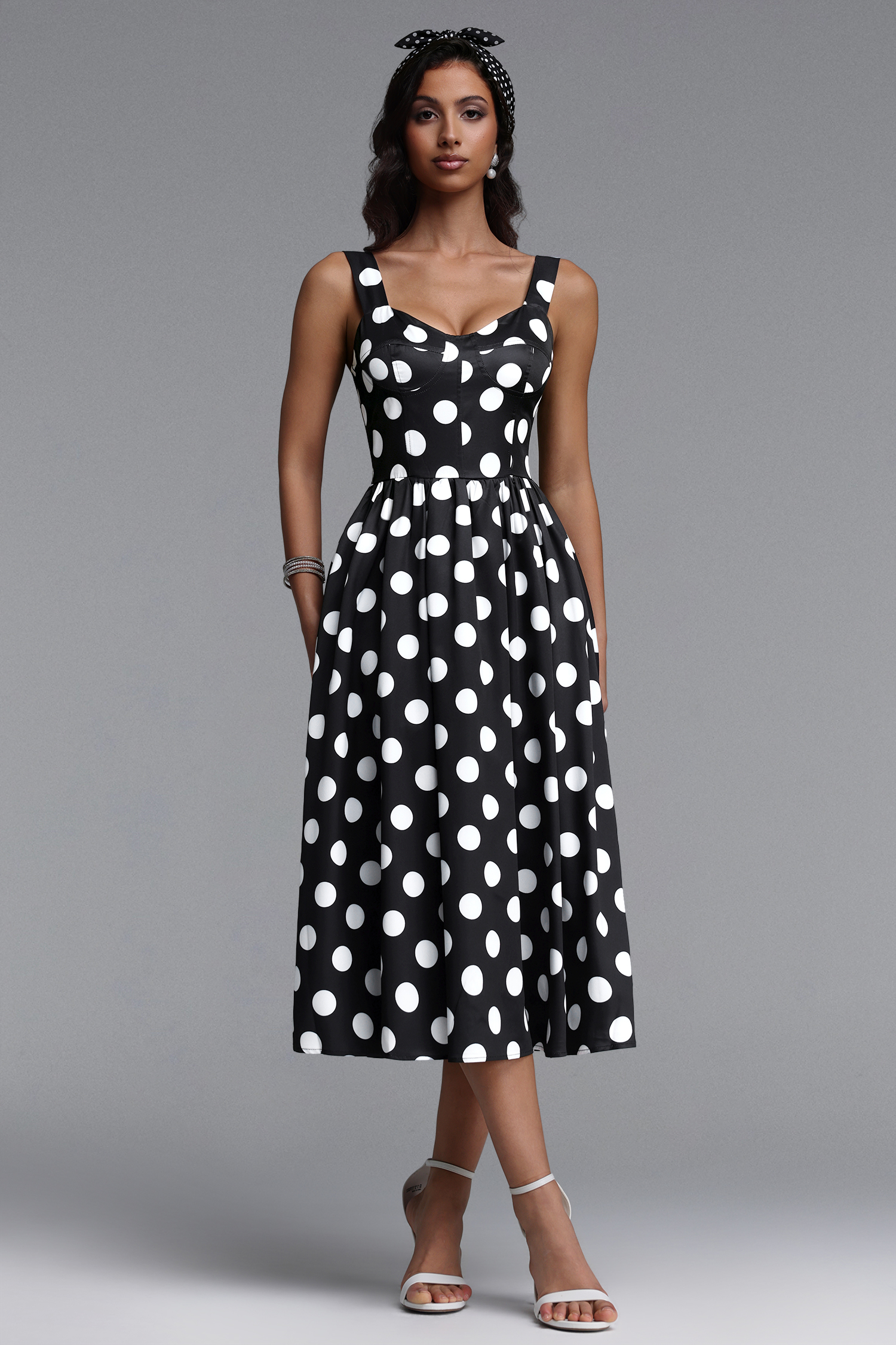 オーダー受付 Eurin Classic Tailored Sleeveless Polka Dot Maxi Dress – Bellabarnett