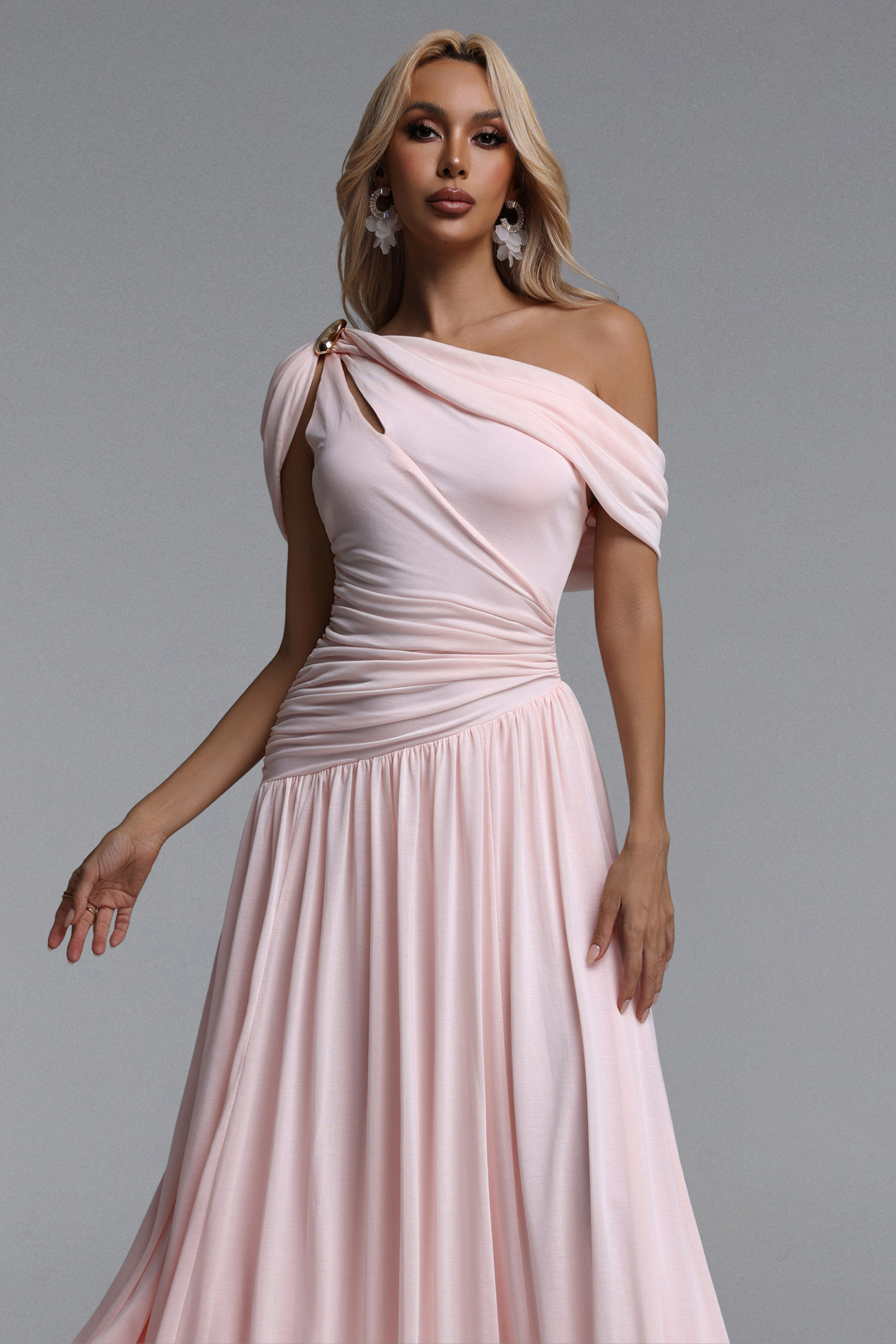 Salina Elegant Contour Sleeveless Asymmetric Cut Out Ruched Pink