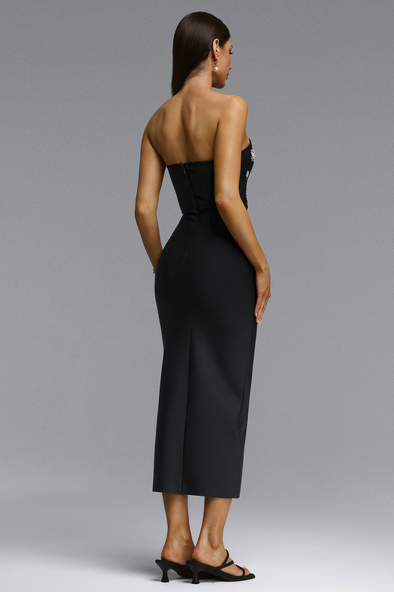 Kasai Chic Contour Strapless Rhinestone Bandage Maxi Dress