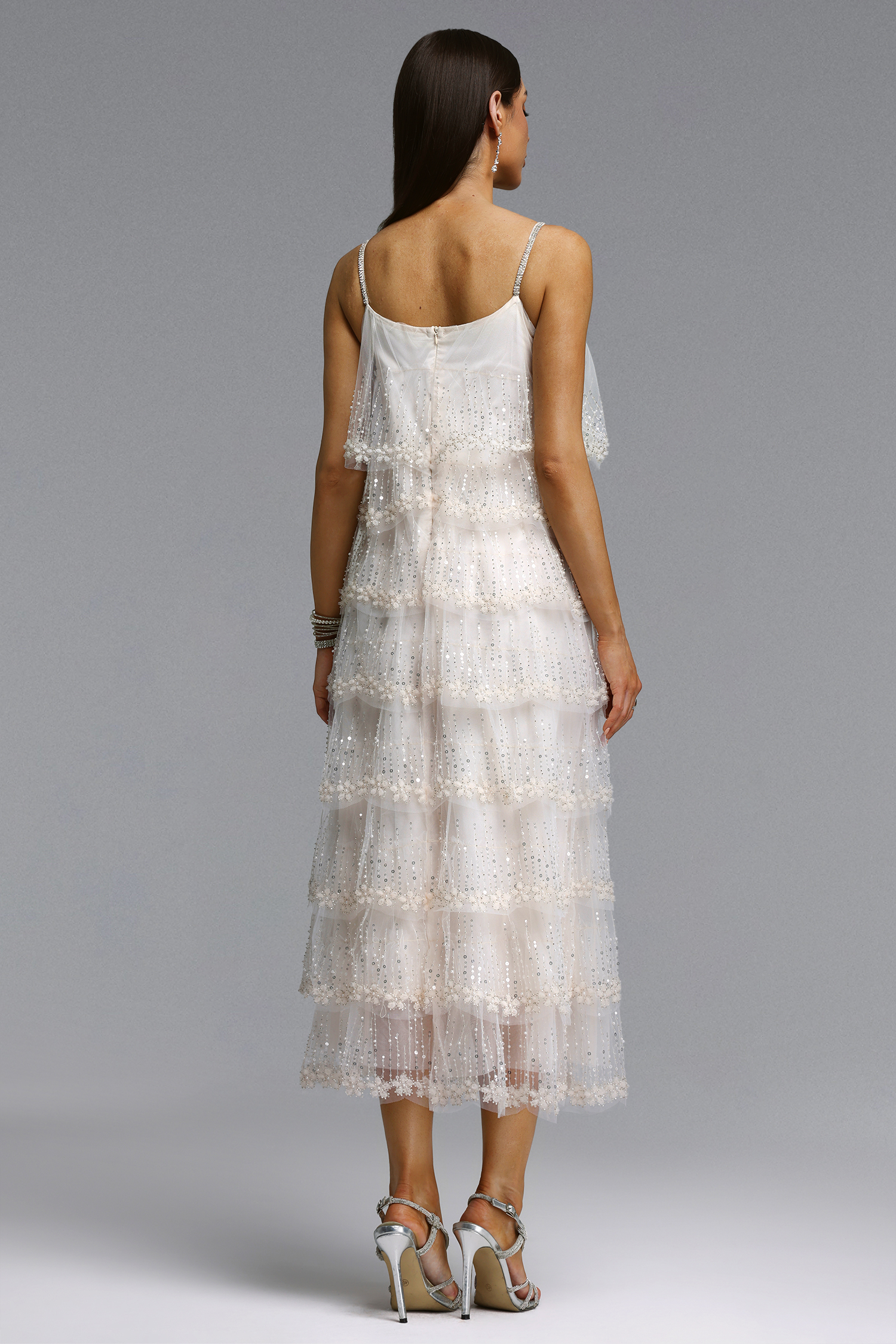 Makala Elegant Flowy Tiered Ruffle Sequin Maxi Dress