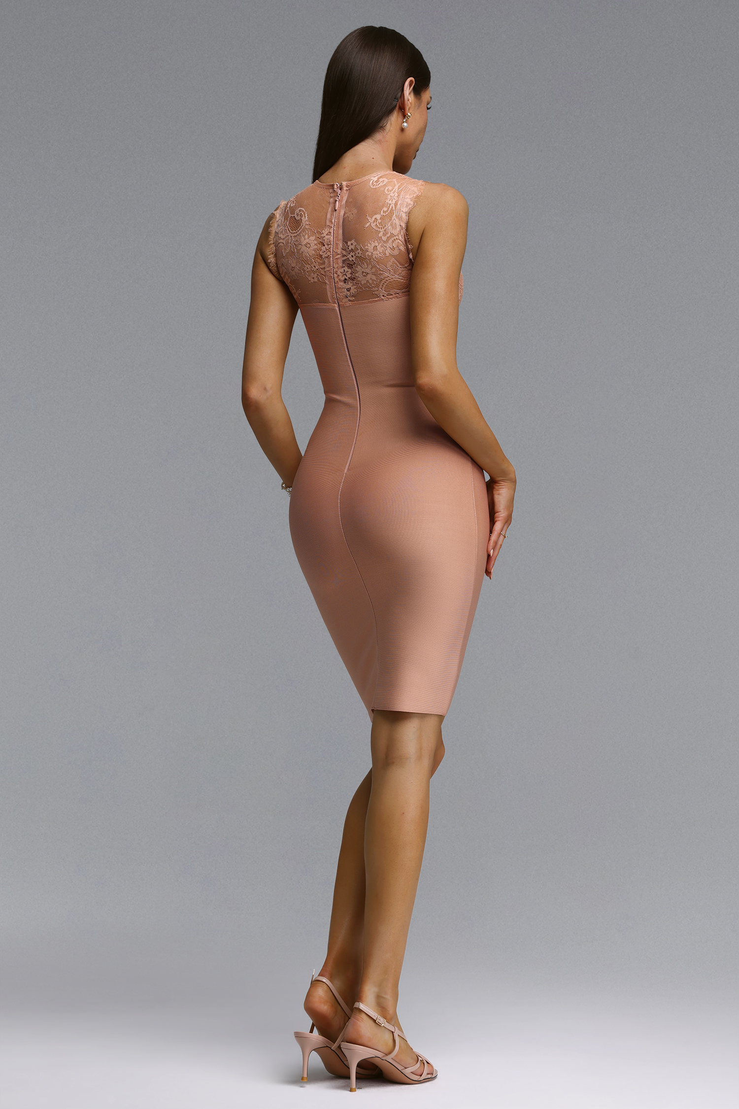 Sandra Romantic Contour Cut Out Lace Bandage Midi Dress
