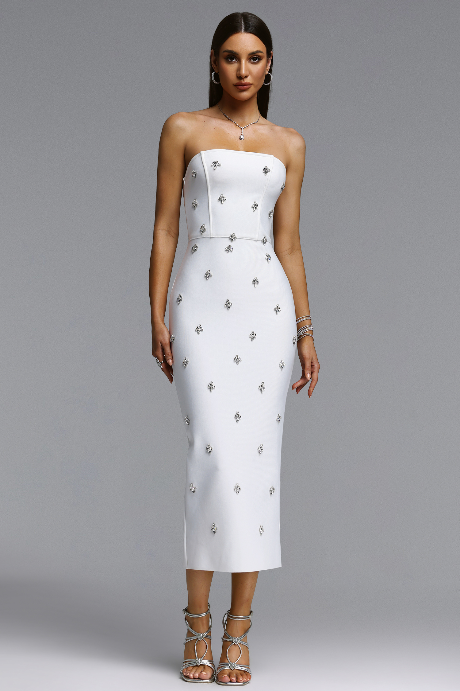 Samson Elegant Contour Strapless Rhinestone Bandage Maxi Dress