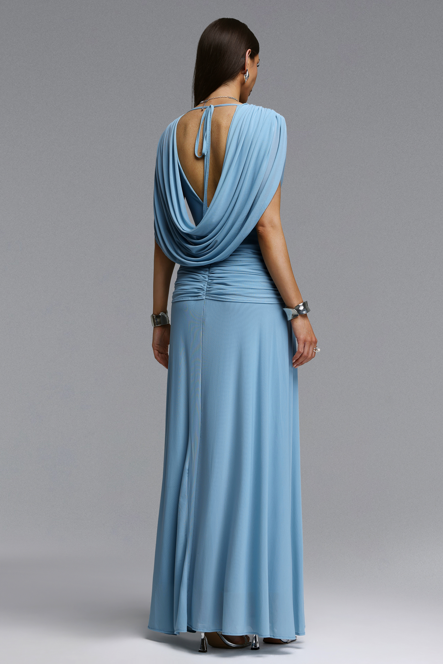 Monroe Elegant Contour V Neck Ruched Maxi Dress