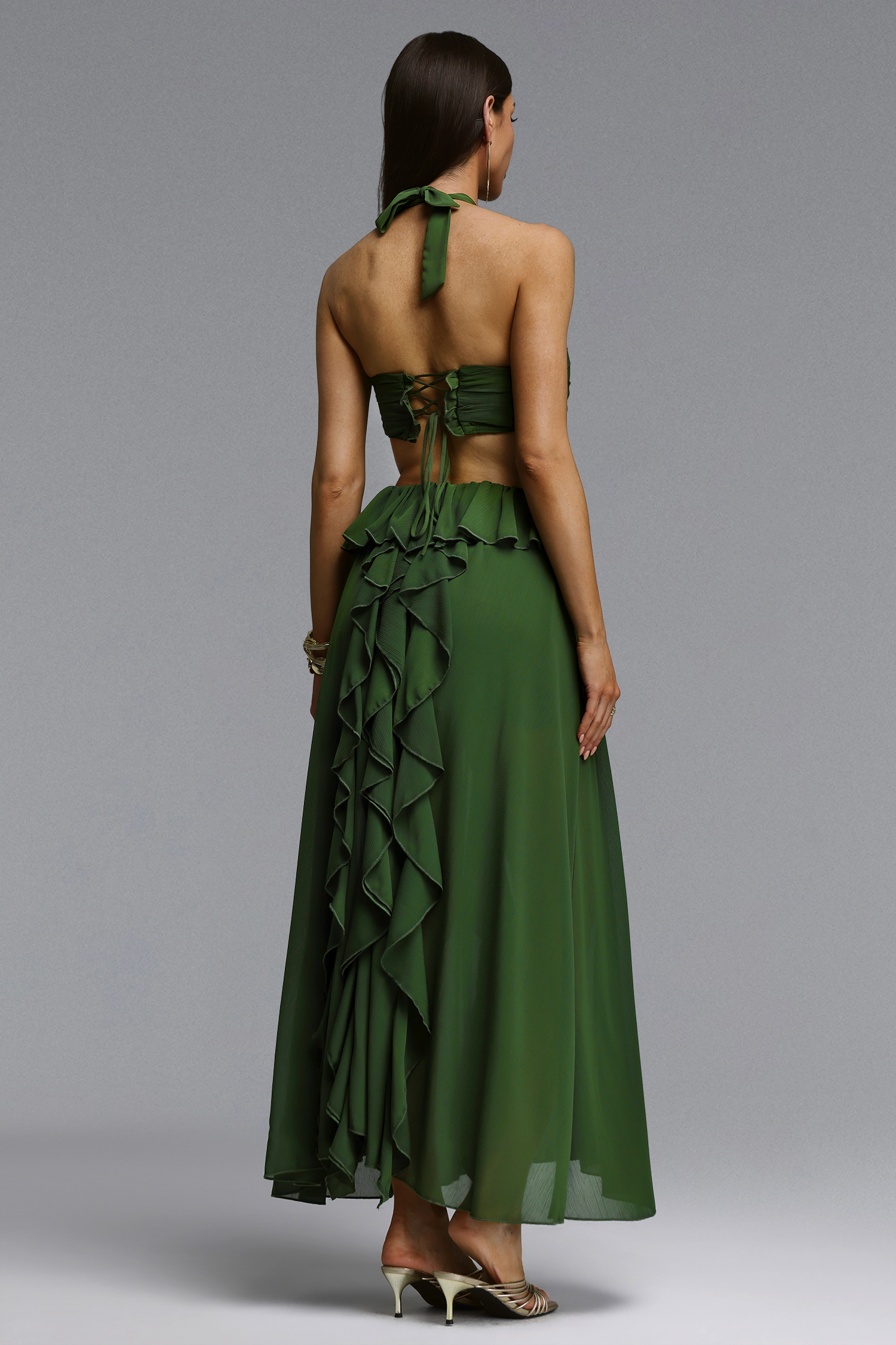 Tryphosa Elegant Flowy Halter Pleated Floral Maxi Dress