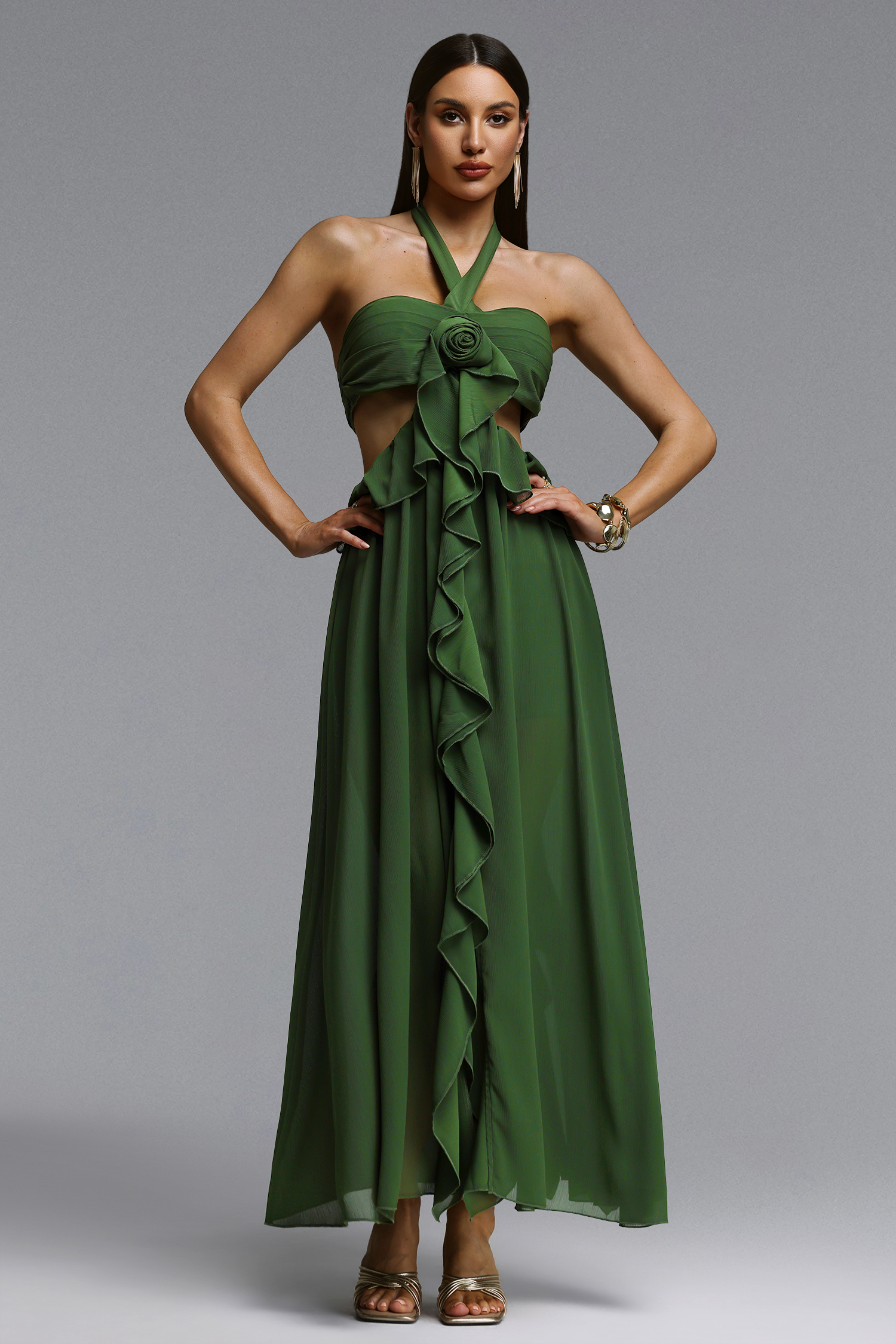 Tryphosa Elegant Flowy Halter Pleated Floral Maxi Dress – Bellabarnett