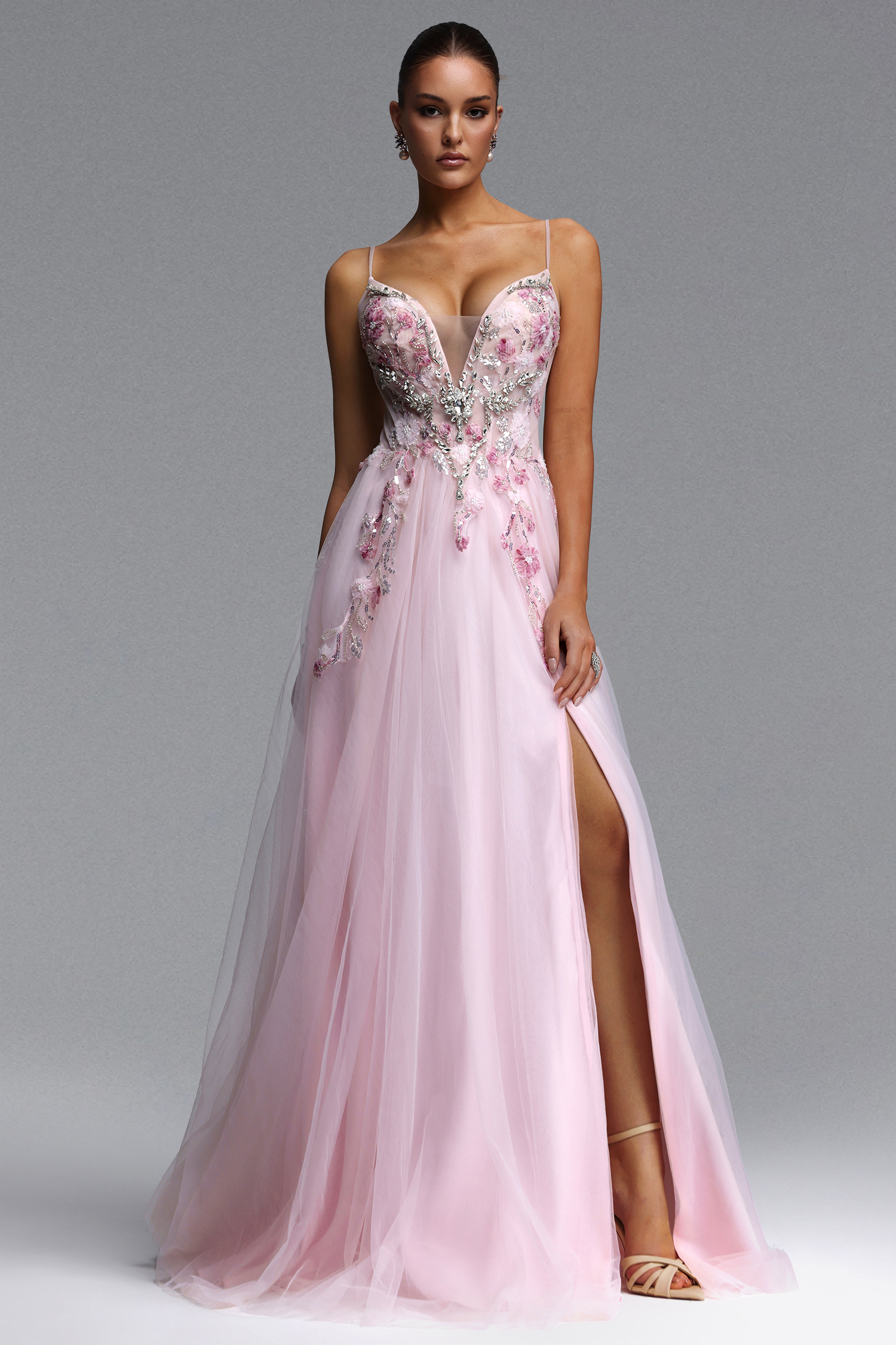 aSissel Romantic Flowy Floral Applique Tulle Maxi Dress – Bellabarnett