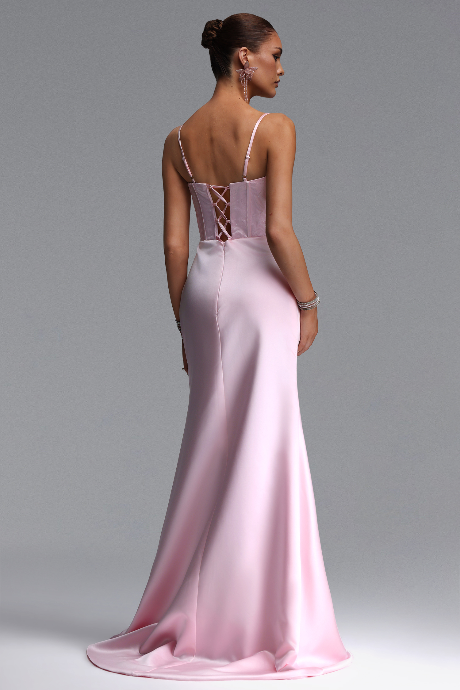 Eseniya Elegant Contour Corset Sequin Satin Slit Maxi Dress