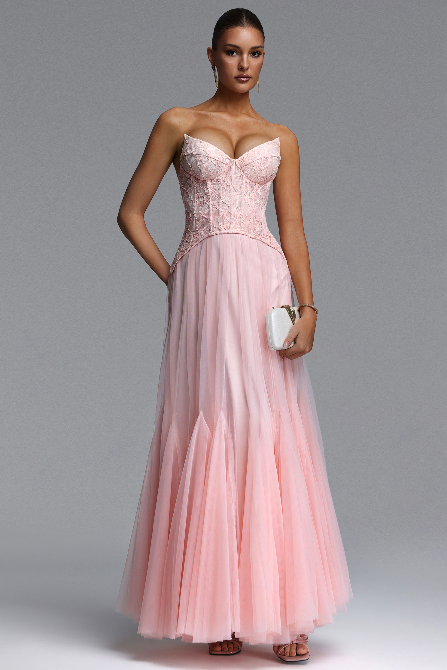 その他 BODY DESIGN Vlafa Romantic Contour Strapless Lace Tulle Maxi Dress – Bellabarnett