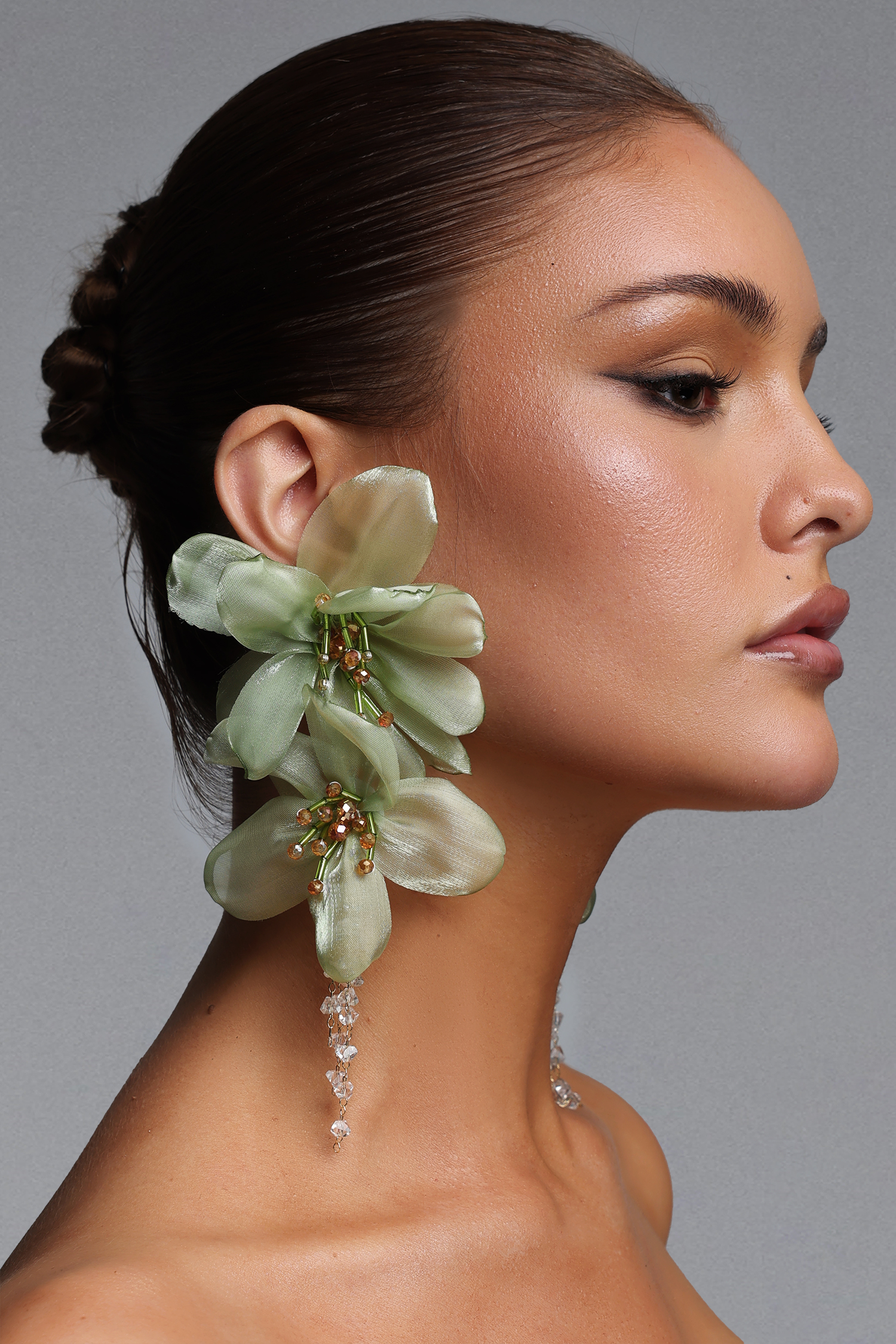 Lalie Fabric Flower Crystal Tassel Earrings – Bellabarnett