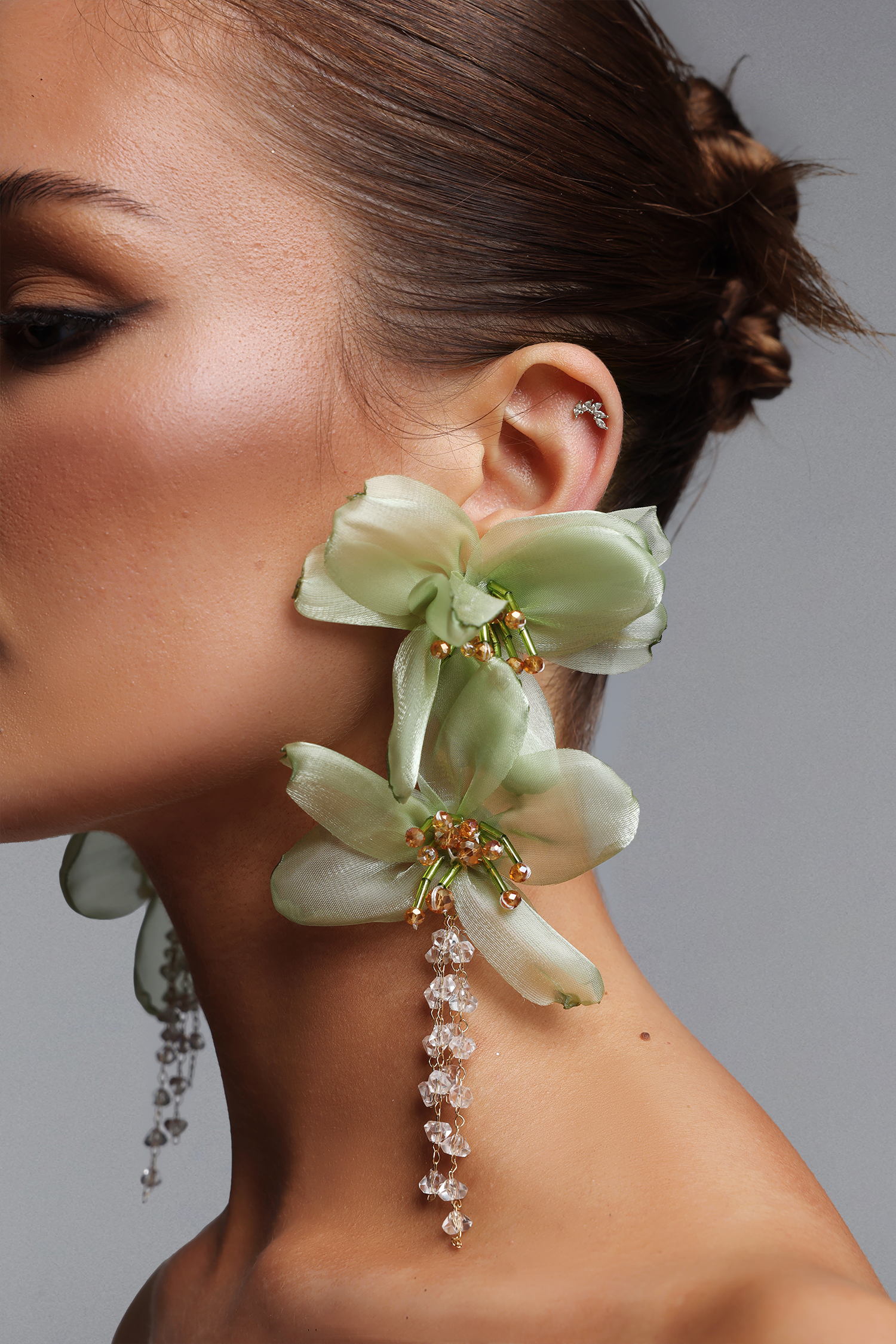 Lalie Fabric Flower Crystal Tassel Earrings – Bellabarnett