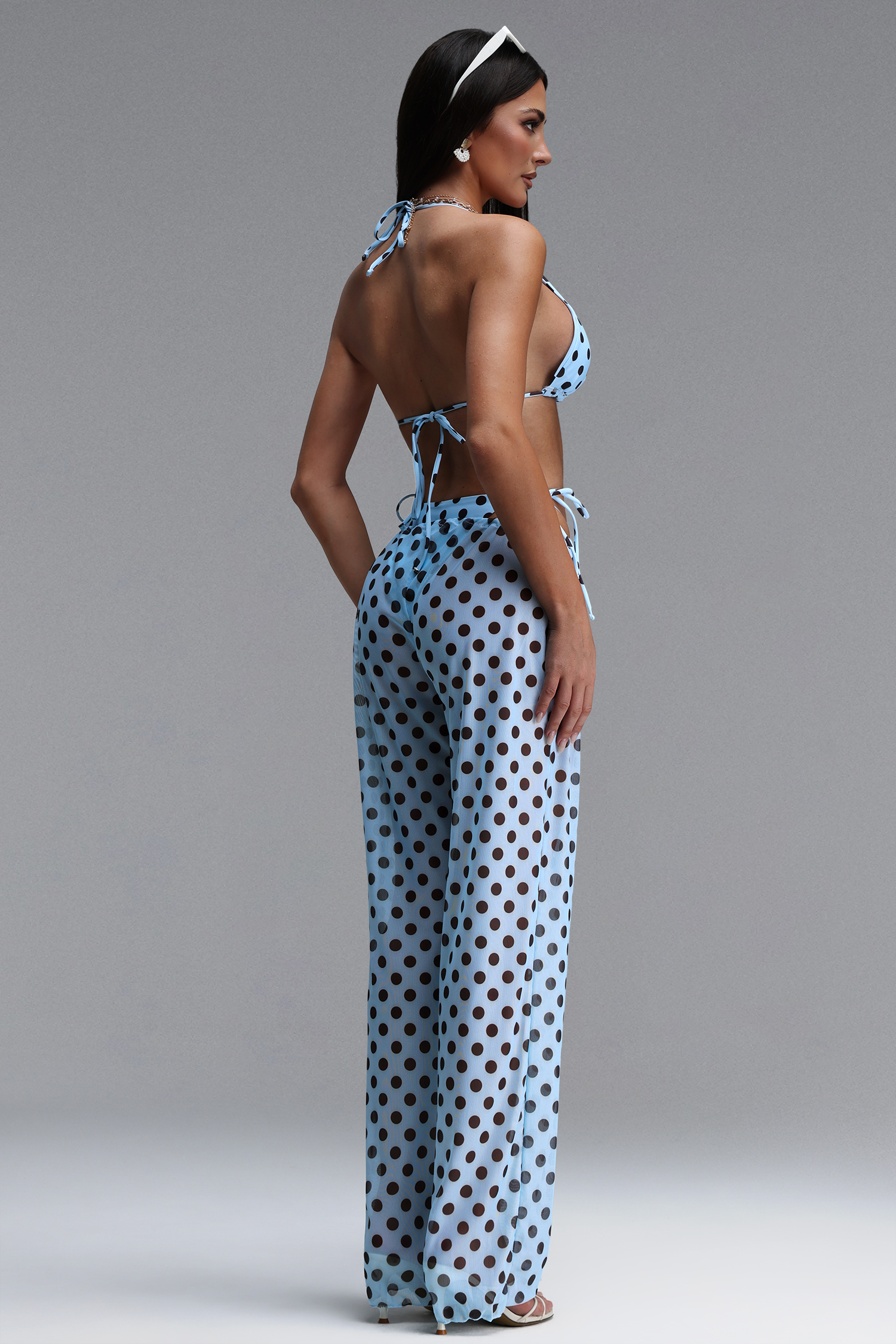 Lilani Chic Sleeveless Polka Dot Swimsuit And Pants Three Piece Set